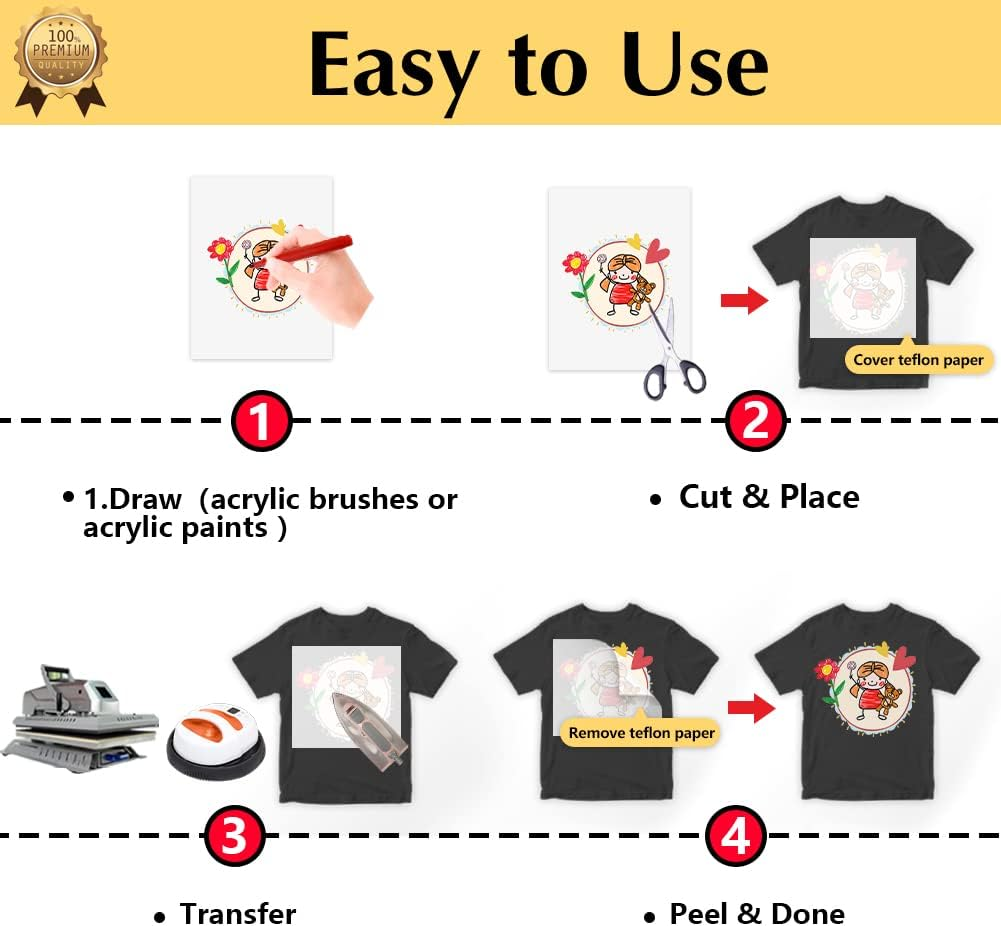 Transourdream Draw Iron on Heat Transfer Paper for T Shirts (10 Sheets A4, Dark 4.0 Plus) Drawable HTV Heat Transfer Vinyl for Inkjet Printer DIY Iron on Transfers for T Shirts (TRANS-D4-20) - Dark image number 6