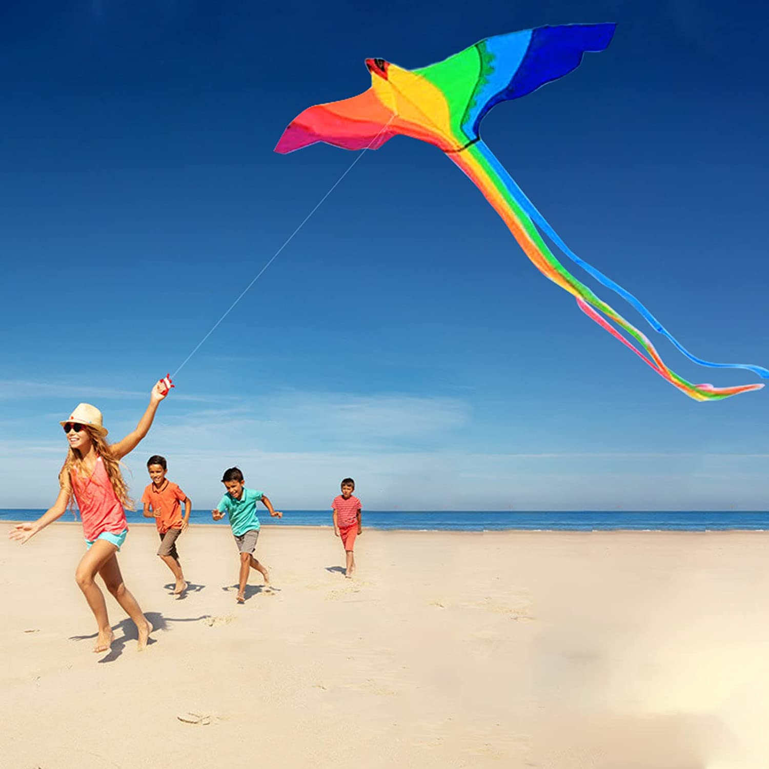 HENGDA Kite-Strong Phoenix for Kids & Adults, with Long Colorful Tail!Huge Beginner Colorful Rainbow Bird Phoenix Kites 74-Inch Come with String and Handle image number 5