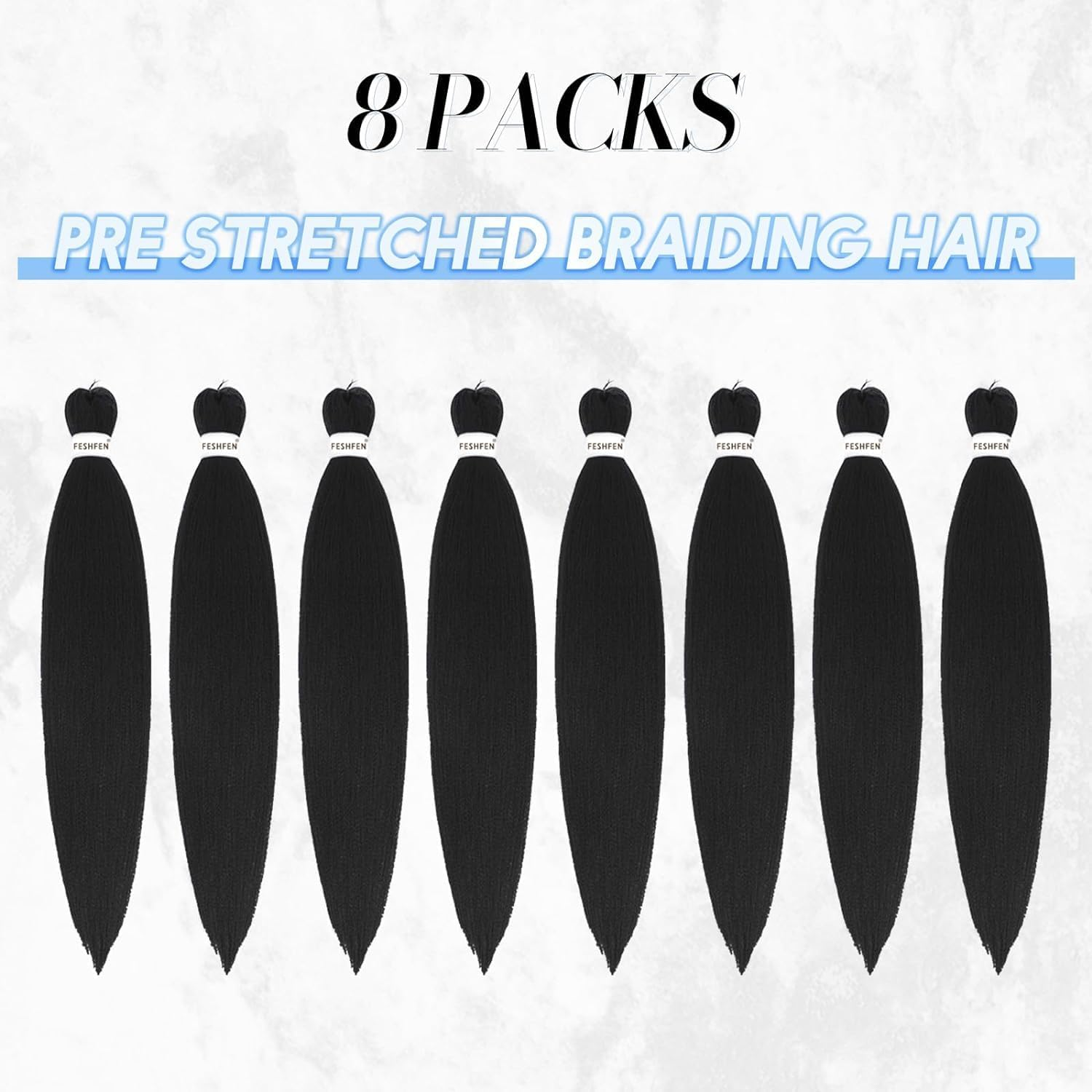 Pre Stretched Hair Extensions for Braids 26Inch Pack of 8 Pre-Stretched Braiding Hair Extensions Texture Synthetic Hair Extensions Braiding Hair Extensions (Black, 20Inch) image number 4
