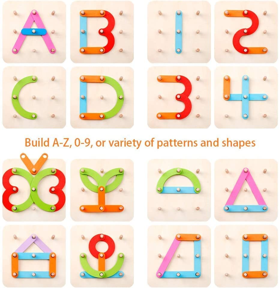 Coogam Wooden Letter Number Sorter Puzzle Educational Stacking Blocks Toy Set Shape Color Construction Pegboard Sorter Activity Board Sort Game for Kids Toddler Gift Preschool Learning Toy image number 5