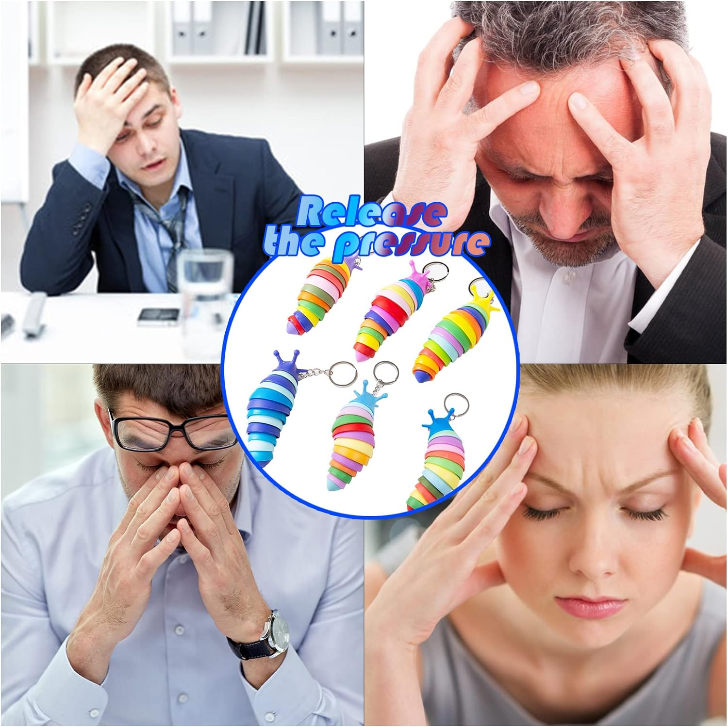 MEIEST 6 PCS Mini Fidget Slug Key-Chain Toys,3D Articulated Stretch Caterpillar Sensory Stress Relief Flexible Hand Toy, Ideal Party Favor Colorful Anti-Anxiety Office Desk Pet Toys image number 3