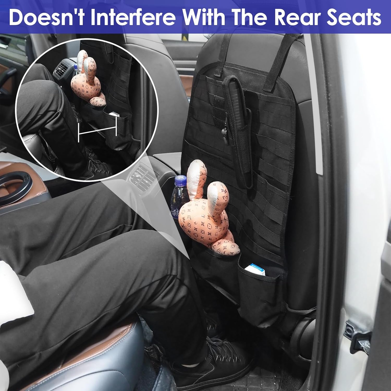 Car Seat Back Organizer, Upgraded Tactical Molle Vehicle Panel, Universal Back Seat Storage Molle Pouches Bag, Car Seat Cover Protector Kick Mat for POER Suzuki Jimny Wrangler SUV Truck, 1 Pack image number 4