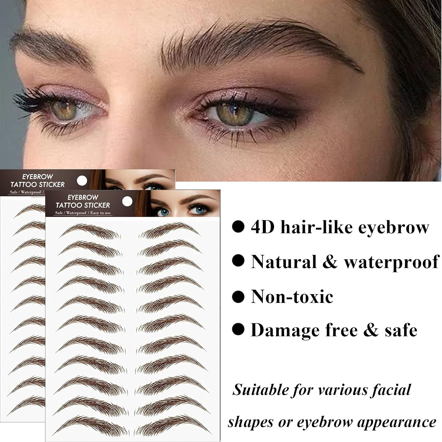 22 Pairs 4D Eyebrows Tattoo, Hair-Like Authentic Eyebrows, Eyebrows Tattoo Peel Off, Long Lasting Waterproof Natural False Eyebrows Makeup Sticker for Eyebrow Grooming Shaping (Brown) - Black image number 5
