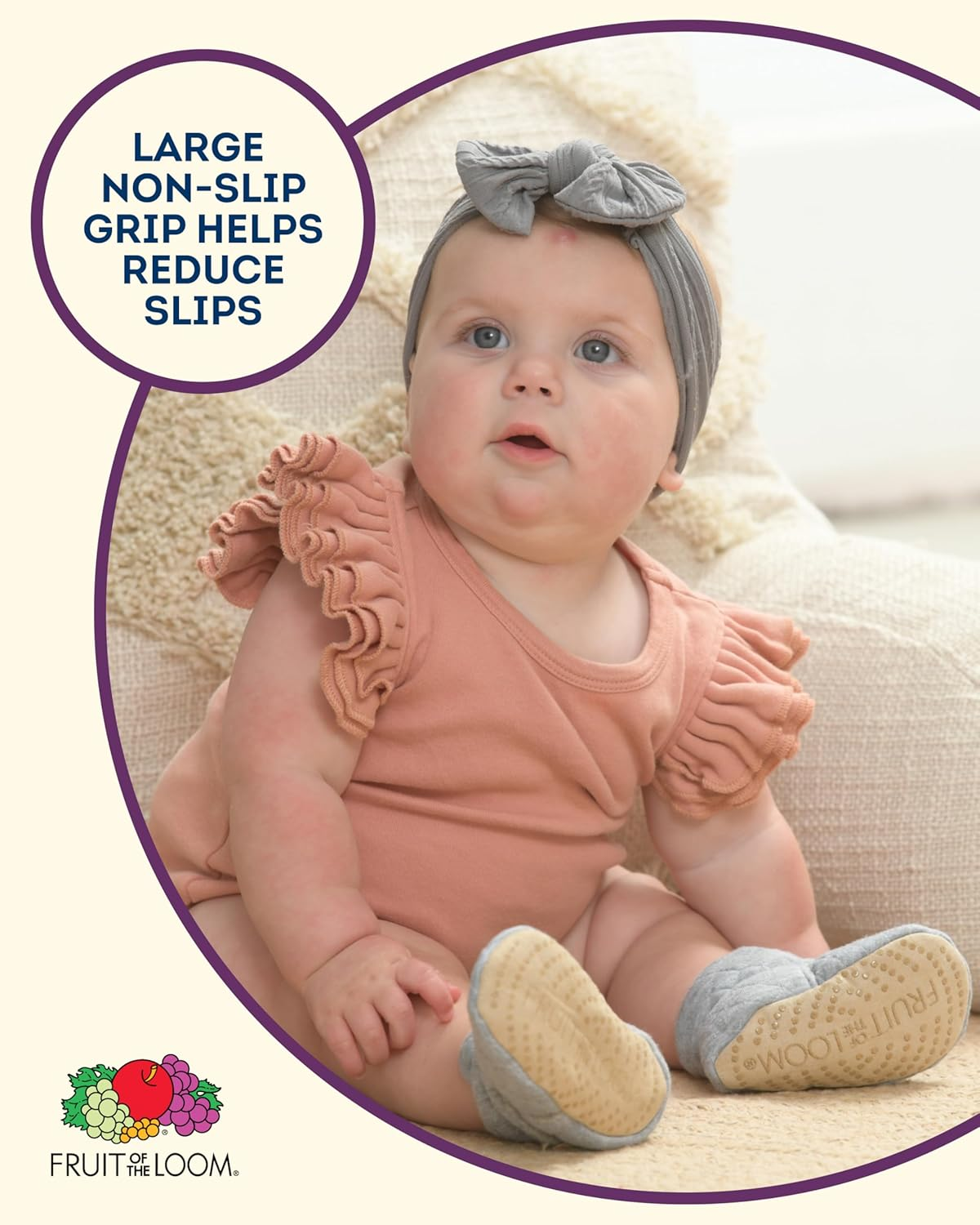 Fruit of the Loom Cozy Thermal Wrap Booties with Non-Skids for Baby Girls, Boys, Unisex, Grey, 18-24 Months Infant image number 4