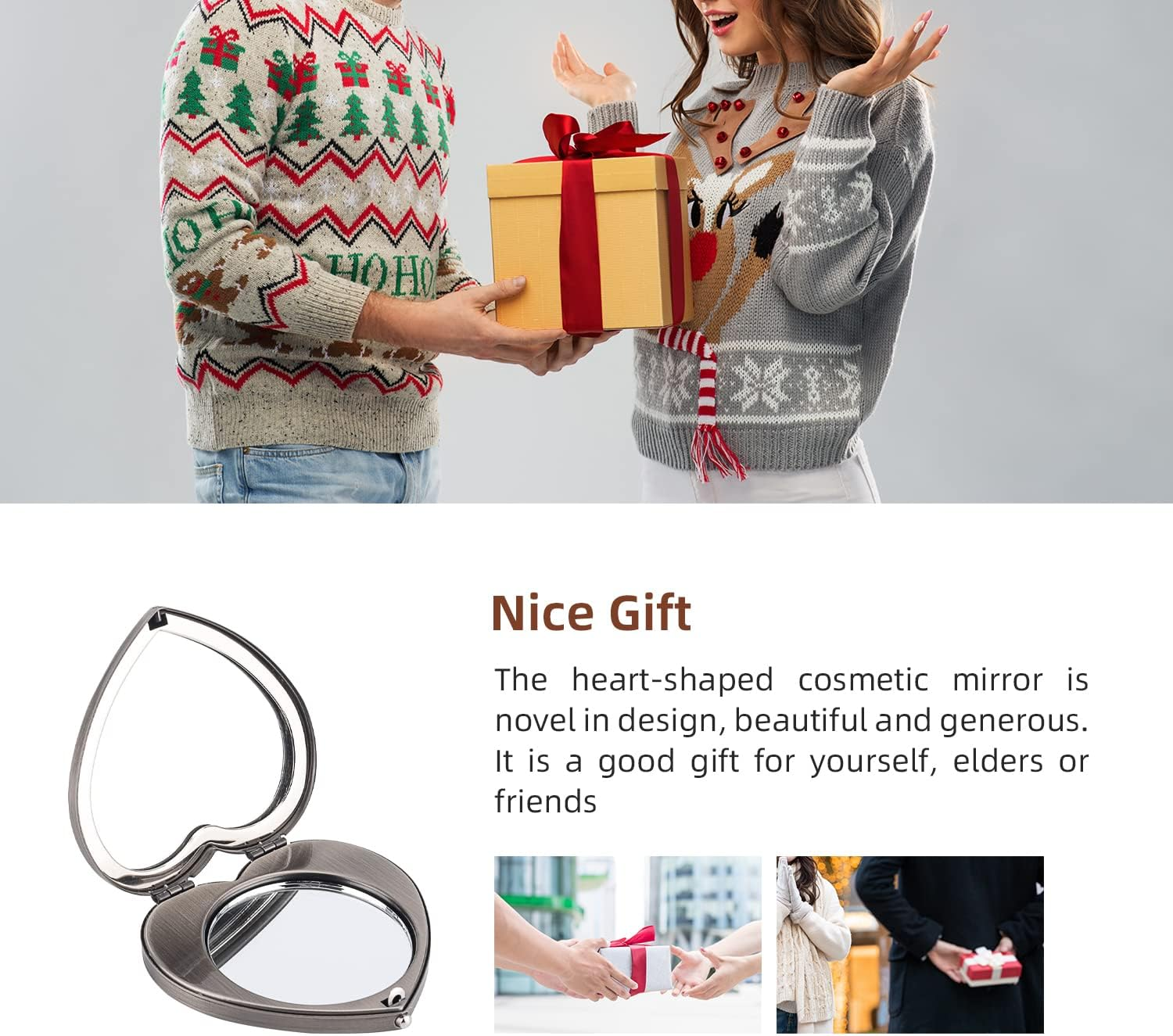 Mini Vintage Heart Elegant Makeup Mirror, Portable 1X/2X Magnifier (Silver) image number 3