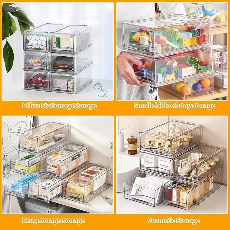 2 Pack 30X14X11Cm Clear Large Fridge Organizer Bins with Pull Out Drawer & Drain Tray, Stackable Fridge Freezer Organizers, Sealed Kitchen Food Container Storage Box for Food Fruit Vegetable Drinks image number 5