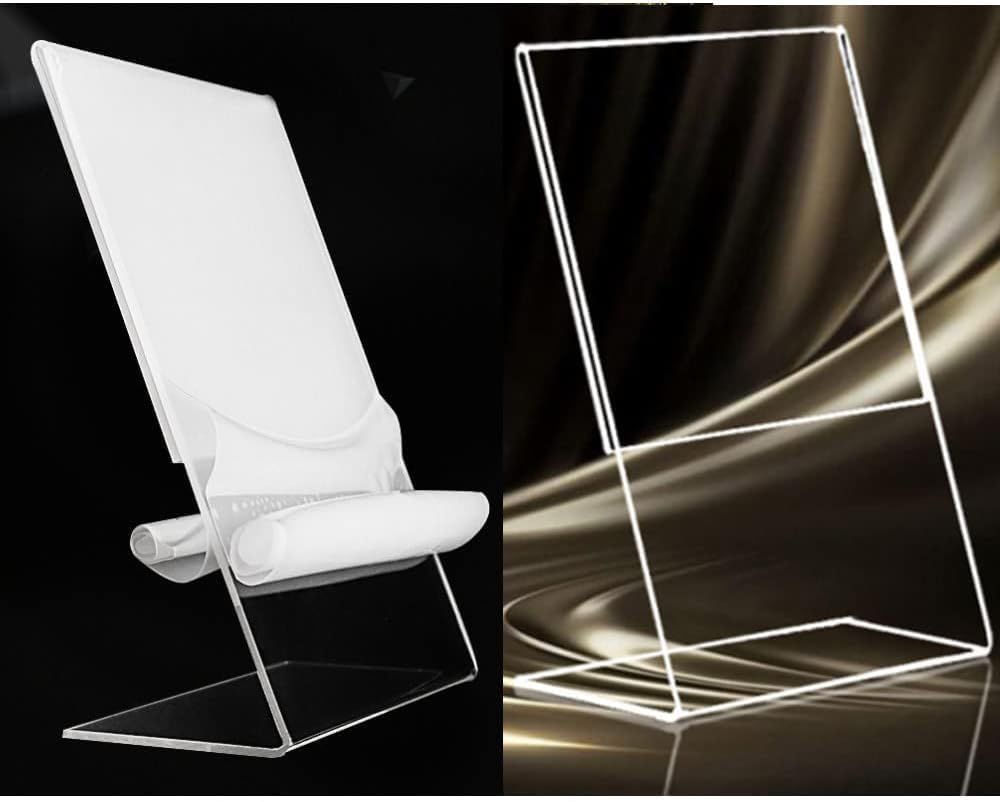 Naisfei 8 Pack Acrylic Sign Holder, A6 Plastic Flyer Display Holder, Slant Back Clear Paper, Document Menu Table Transparent Stand for Restaurants Hotels Menu Stores Office image number 3
