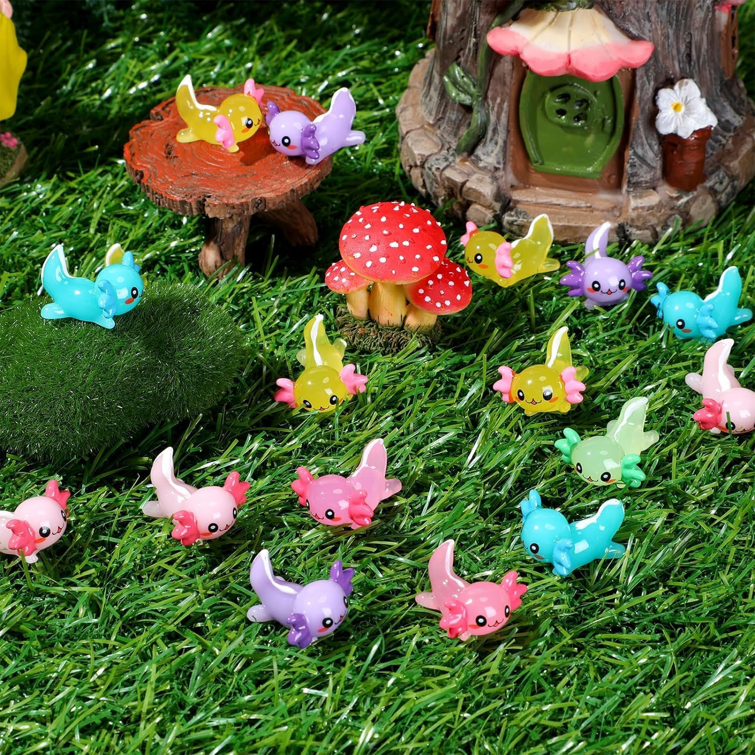 Mini Resin Axolotl Tiny Animal Figurine Miniature Figurines Garden Landscape Aquarium Ornament Potted Plants Decoration DIY Crafts for Christmas (Solid Color-42Pcs) image number 3