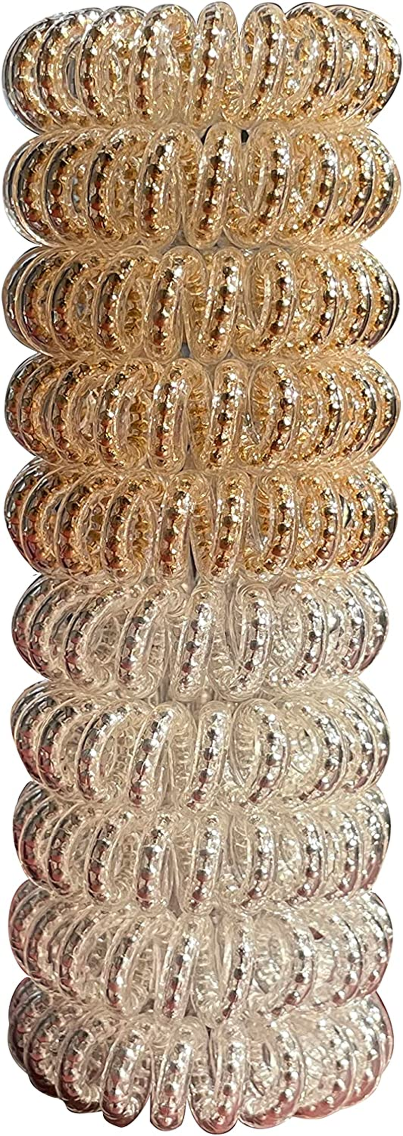 Spiral Hair Ties,Pcoils Hair Ties,Phone Cord Hair Bands,Yoozi No Damage Crease Plastic Ponytail Holder Hair Coil Headband for Woman/Girl,10 Pcs (Silk+Gold(Beaded Version)) image number 5