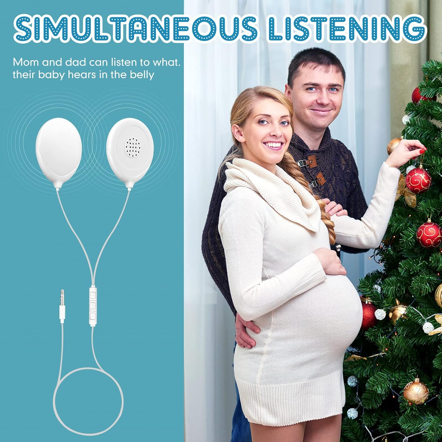 Konohan 8 Pcs Baby Bump Headphones Set Belly Headphones for Pregnant Women White Belly Speakers Women for Pregnancy Safely Play Music, Sounds, and Voices to Your Baby in the Womb image number 3