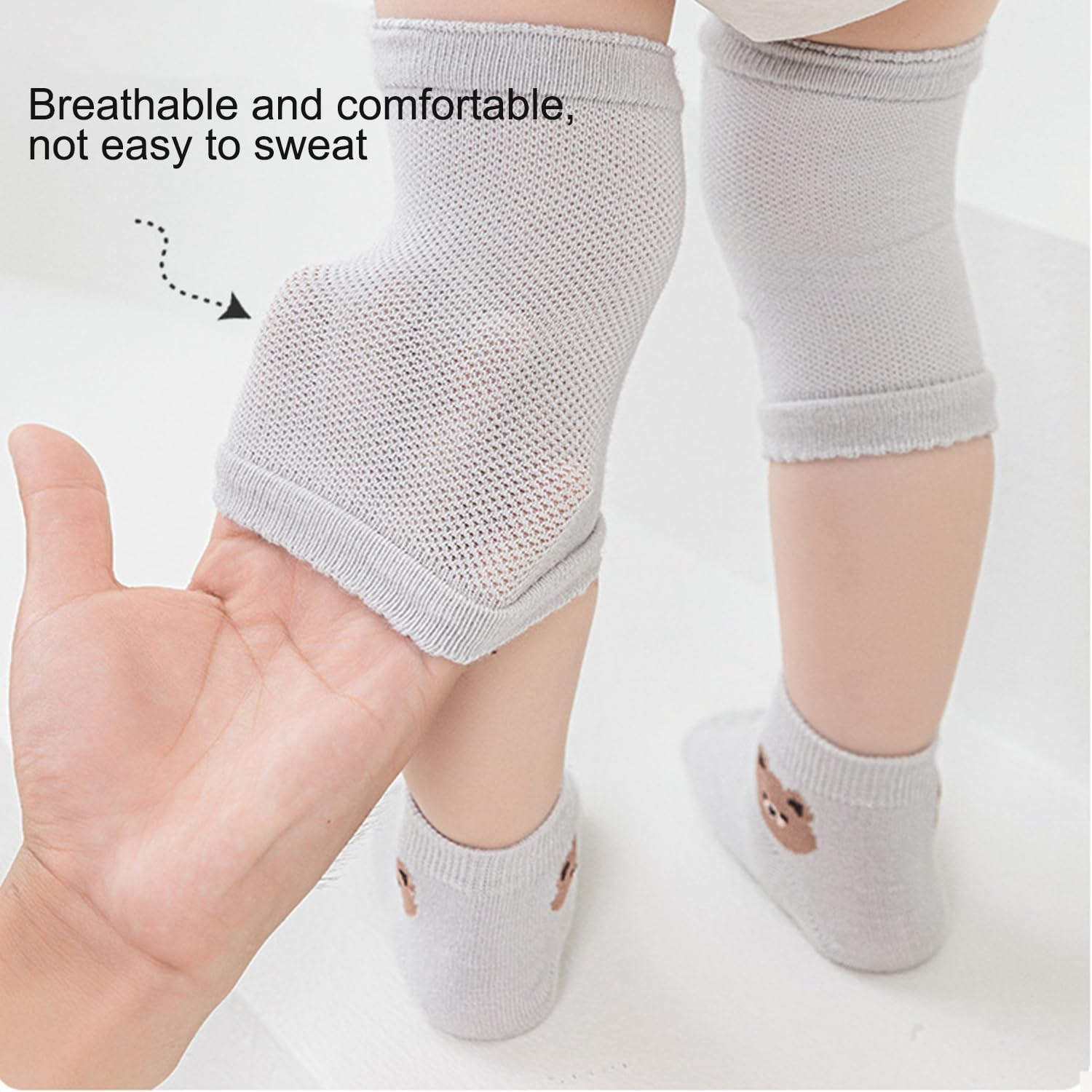 4 Pairs Baby Crawling Knee Pads and Socks Set, Toddler Baby Knee Protectors and Socks for Crawling, Infant Boys Girls with Grips image number 2