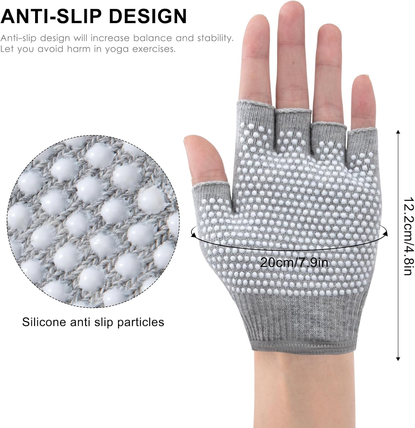 Yoga Gloves Non-Slip Breathable for Pilates and Gym - Comfortable Sweat Absorption for Women with White Silicone Dots Fingerless - Gift - Black image number 2