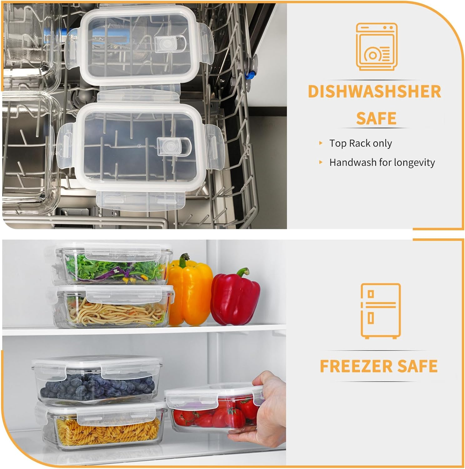 D.M DESIGN&middot;MASTER [5 Pack, 30 OZ - Glass Meal Prep Containers, Glass Food Storage Containers with Lids, Glass Lunch Containers, Dishwasher Microwave Freezer Oven Safe image number 6