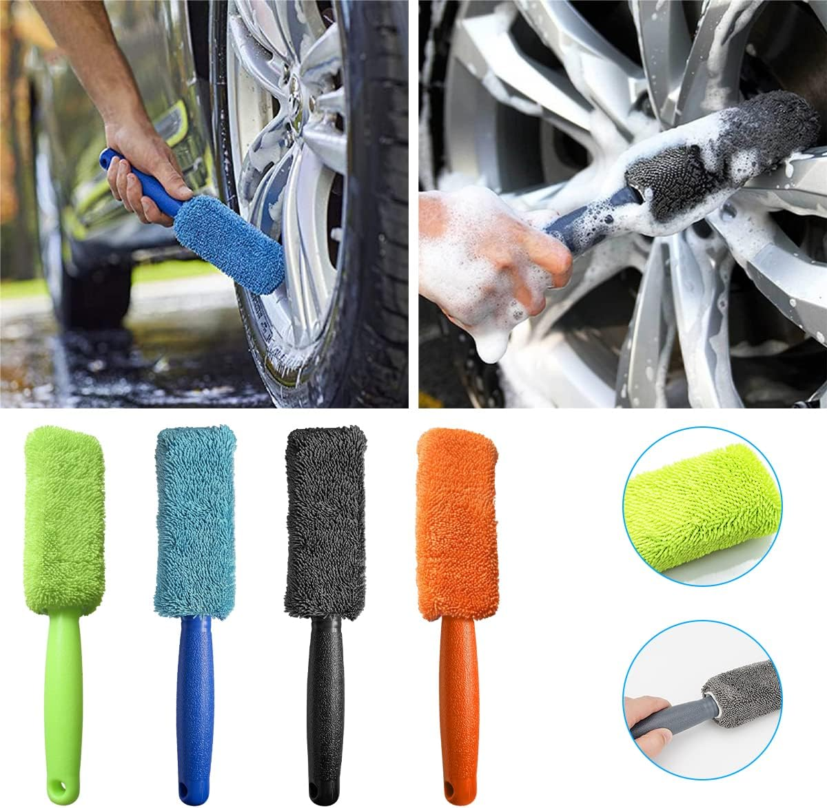 AICEL 2 Pcs Wheel Brush, Soft Microfiber Metal Free Rim and Wheel Brushes Kit, Easy Reach Tire Detailing Washing Tool, Professional Grade Scratch Free Wheel Cleaning Set for Cars, Motorcycles (Orange) image number 5