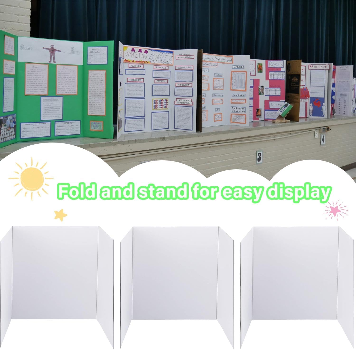 Trifold Poster Board, 24" X 16", 3-Pack, White Corrugated Display Boards for Science Fairs, School Projects, Event Displays, and Business Presentations image number 3