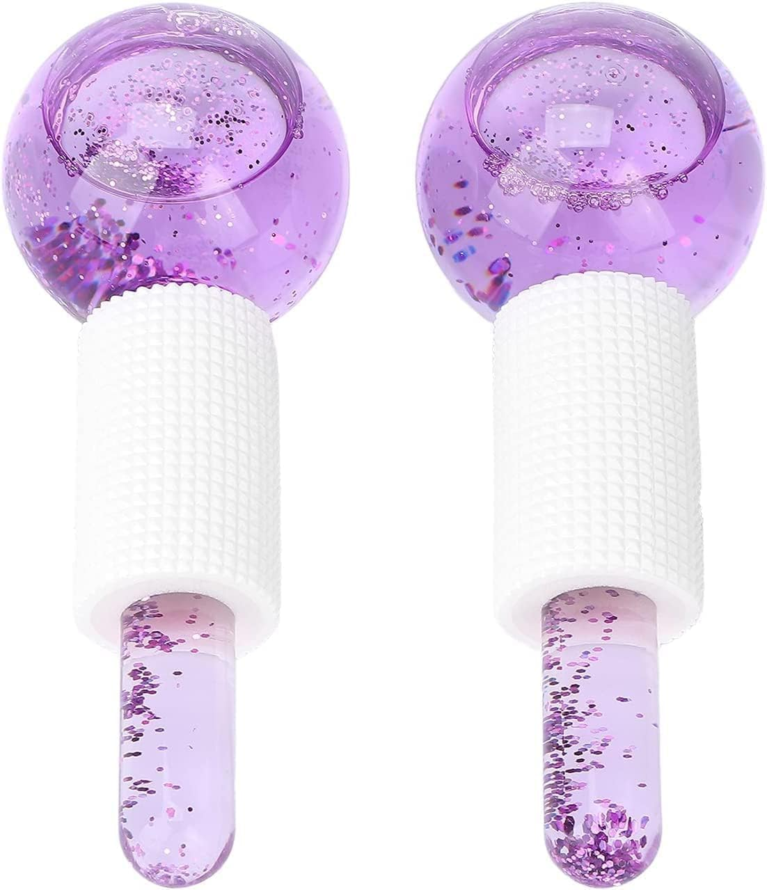 Ice Globes for Face - 2PCS Unbreakable Ice Roller for Face & Eyes, Skin Tightening & Anti-Aging&ndash;Perfect Ice Globes for Reduction of Puffiness & Wrinkles of Face, Neck & Eyes, Glitter Purple