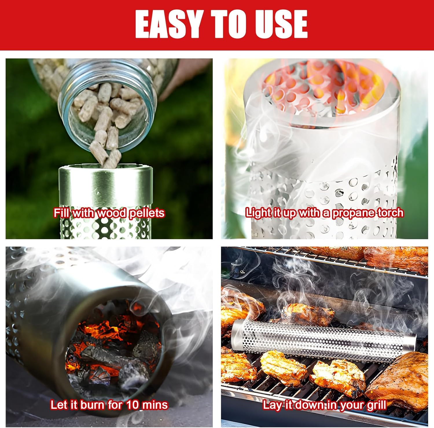 Smoke Tube for Pellet Grill, 5 Hours of Billowing Smoke, Stainless Steel Pellet Smoker Tube for All Grill or Smoker, Hot or Cold Smoking (Round-6 Inch) - Round-6 Inch-2 Pcs image number 6