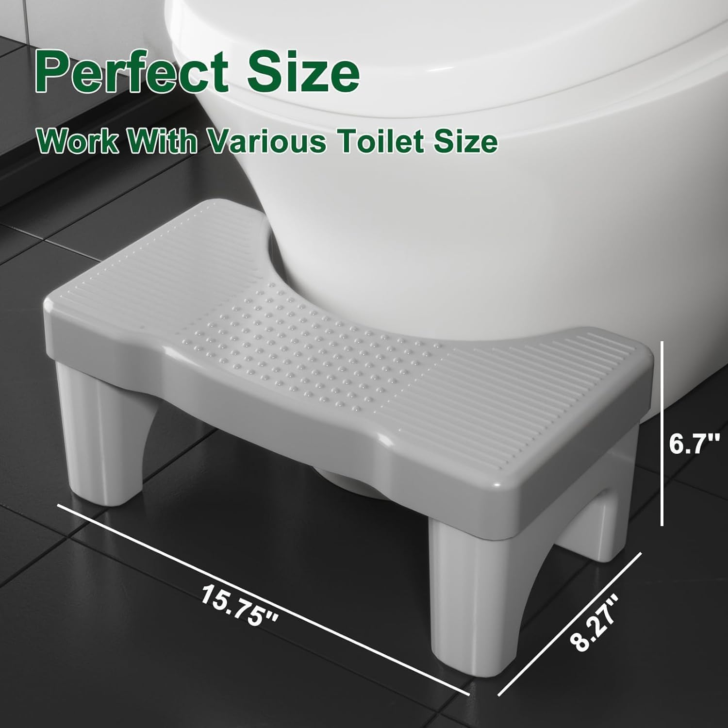 Toilet Stool Squat Adult, Poop Stool for Bathroom Adults, Toilet Foot Stool for Pooping, Toilet Step Stool for Kids, Non-Slip Surface, Sturdy Plastic-White image number 5