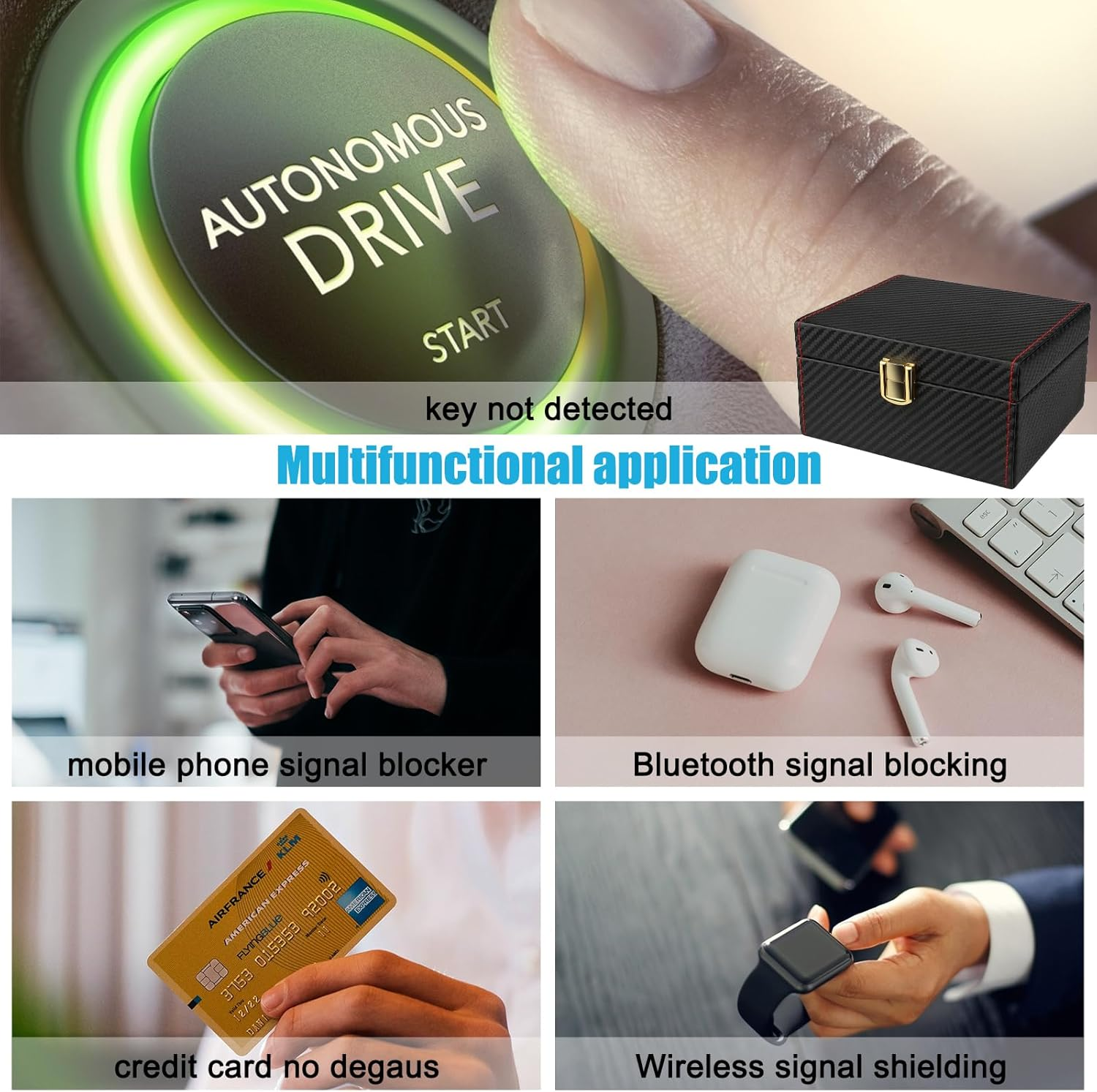 Diyife Car Key Signal Blocker Box, Black Leather, Universal Fit, Signal Blocker Box, 14 X 12.3 X 7.4Cm image number 4