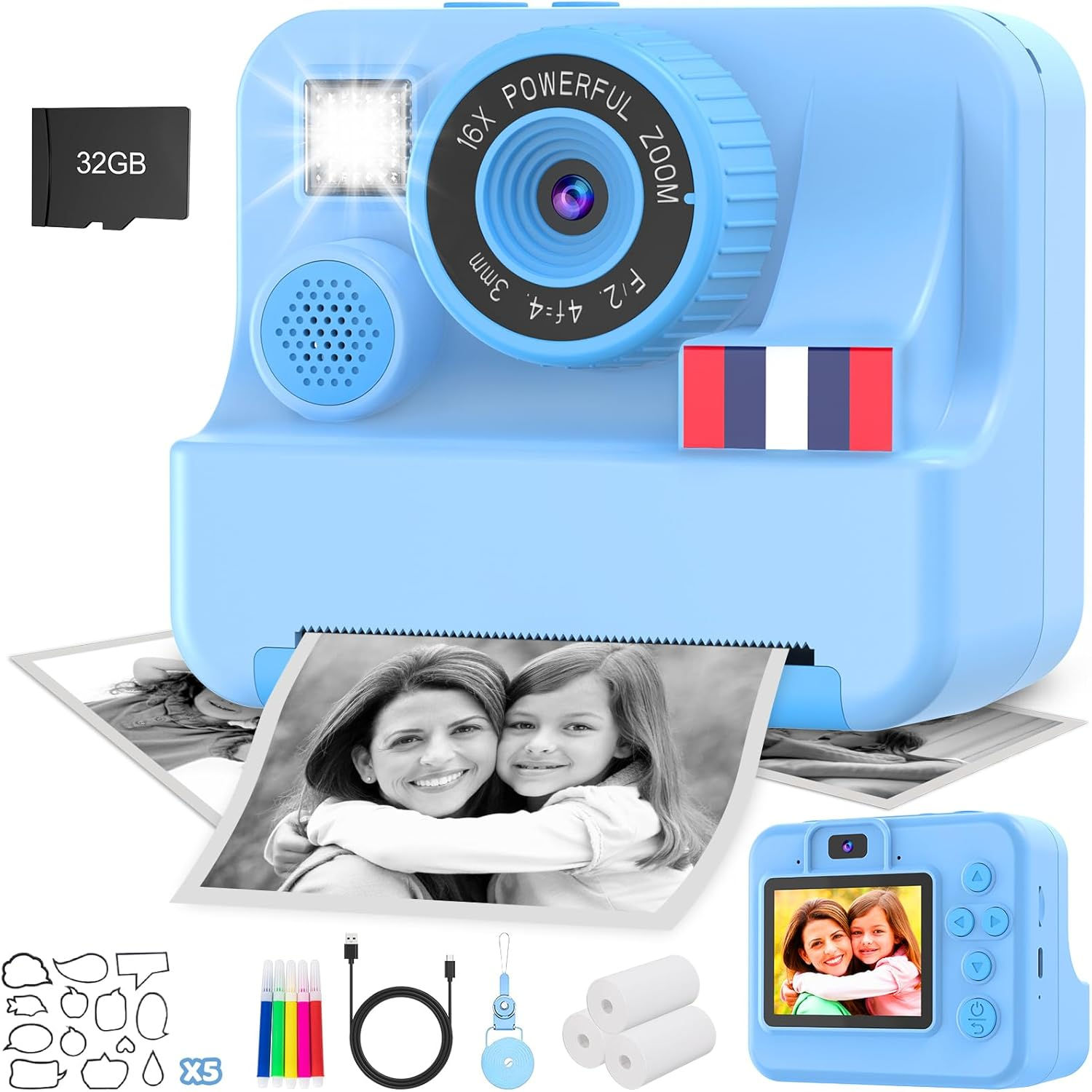 Kids Camera Instant Print - Christmas Birthday Girls Gifts Boys for Age 3 4 5 6 7 8 9 10 Year Old, 2.4 Inch Screen Kids Instant Camera, Kid Digital Video Cameras Toys with 32 GB SD Card image number 5