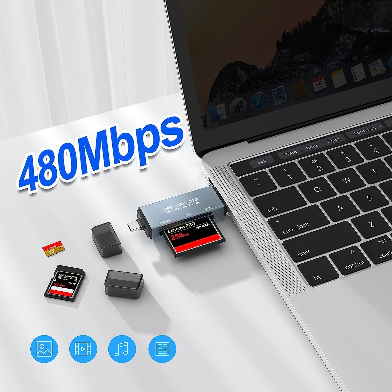 Memory Card Reader, CF/SD/TF 3 in 1 Card Reader, Aluminum Dual Connector USB 2.0 USB C SD Card Reader Compact Flash Reader Adapter Supports Cf/Sd/Microsd for PC, Macbook Pro/Air, Ipad, Galaxy S23/S22