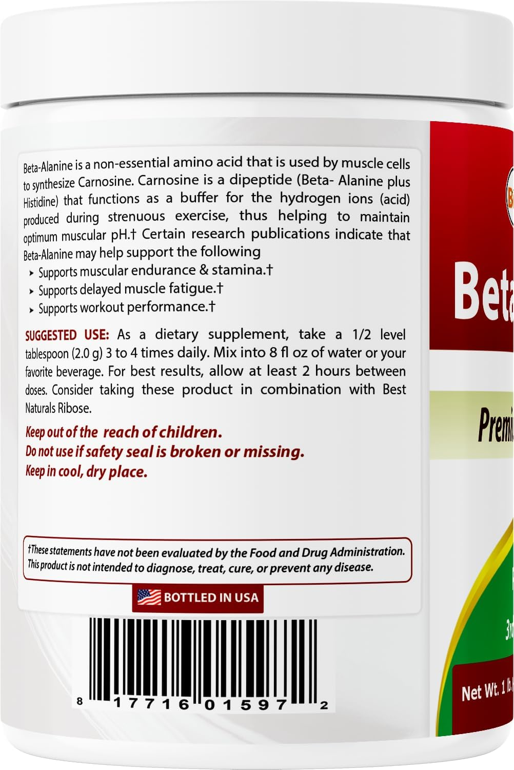 Best Naturals Beta Alanine Pure Powder 1 Pound (1 LB (Pack of 2)) image number 6