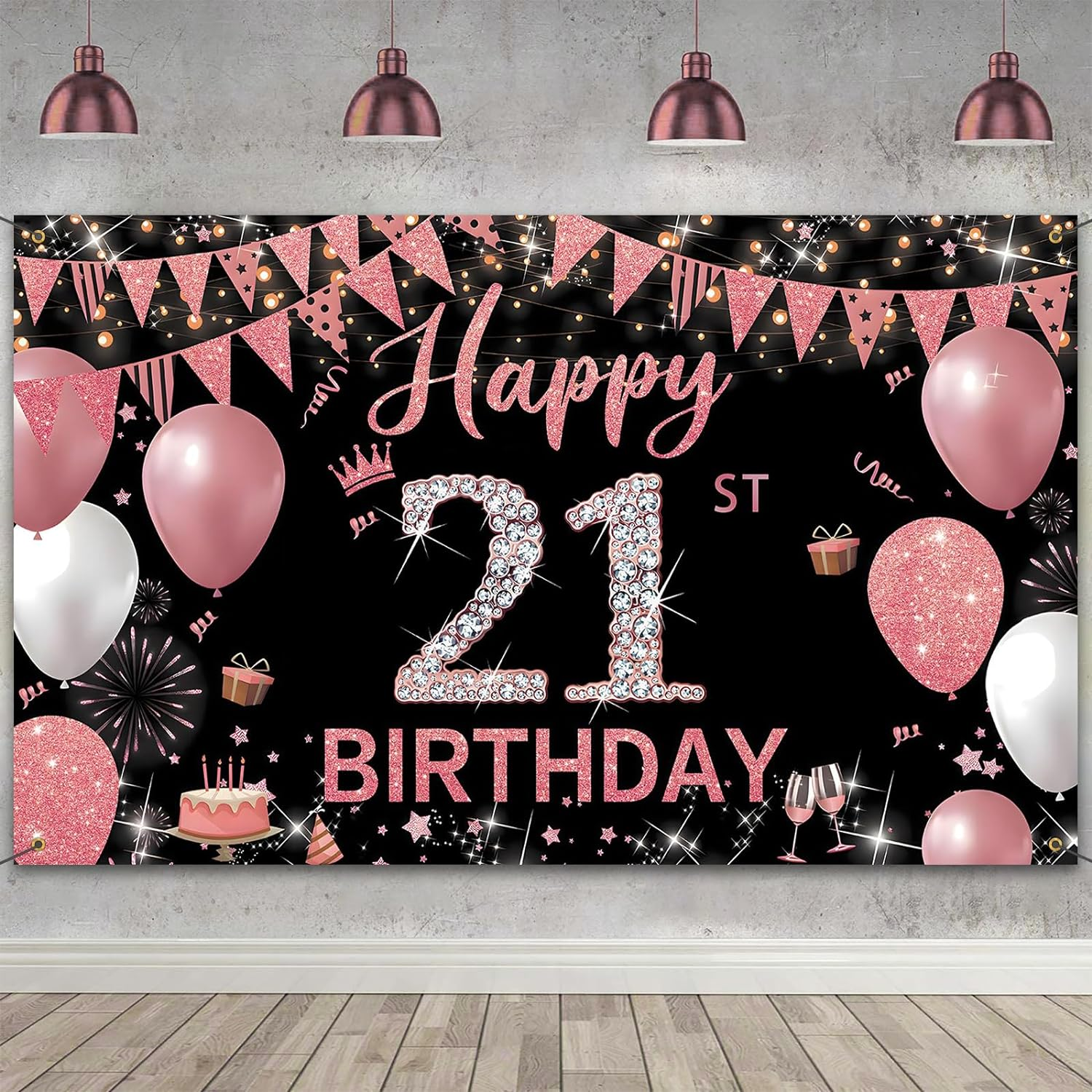 Happy Birthday Banner, 21St Birthday Decorations Backdrop, Extra Large Black Pink Party Decorations, Perfect Birthday Party Supplies Photography Background for Boys, and Grils, 180X110Cm - Pink 18Th image number 5