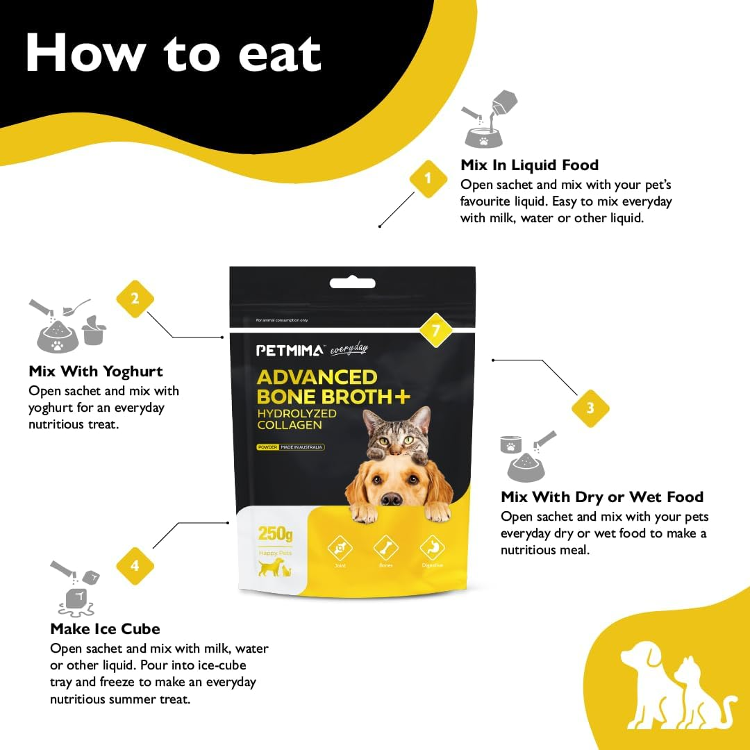 Premium Joint & Digestive Supplement for Dogs and Cats All Breeds & Sizes, Strengthen HIPS, Pain Free Moving, Optimal Nutrition Absorption, Australian Made, 250G Powder (Up to 100 Servings) - Petmima