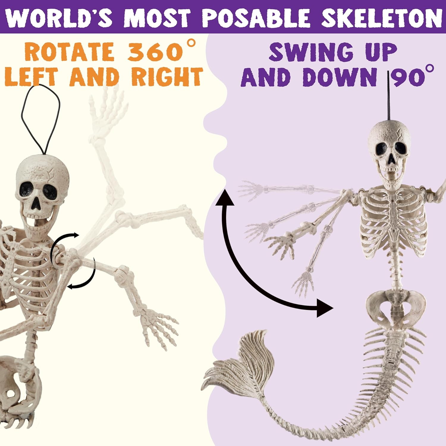 JOYIN 4 PCS 20&rdquo; Halloween Mermaid Skeleton Plastic Bones with Posable Joints for Photo Props Decorations, Trick or Treat Decor, Spooky Scene Party Favors image number 3