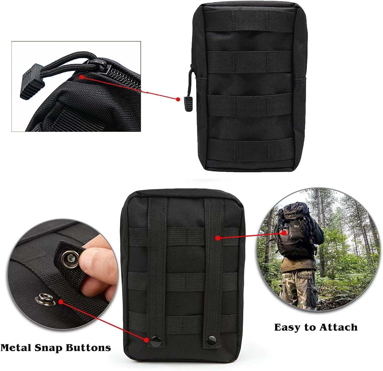 2 Pcs Tactical Molle Pouch, Multi-Function Portable EDC Gadget Waist Bag Small Tactical Belt Bag for Camping Hiking Trekking, Black, Classic image number 1