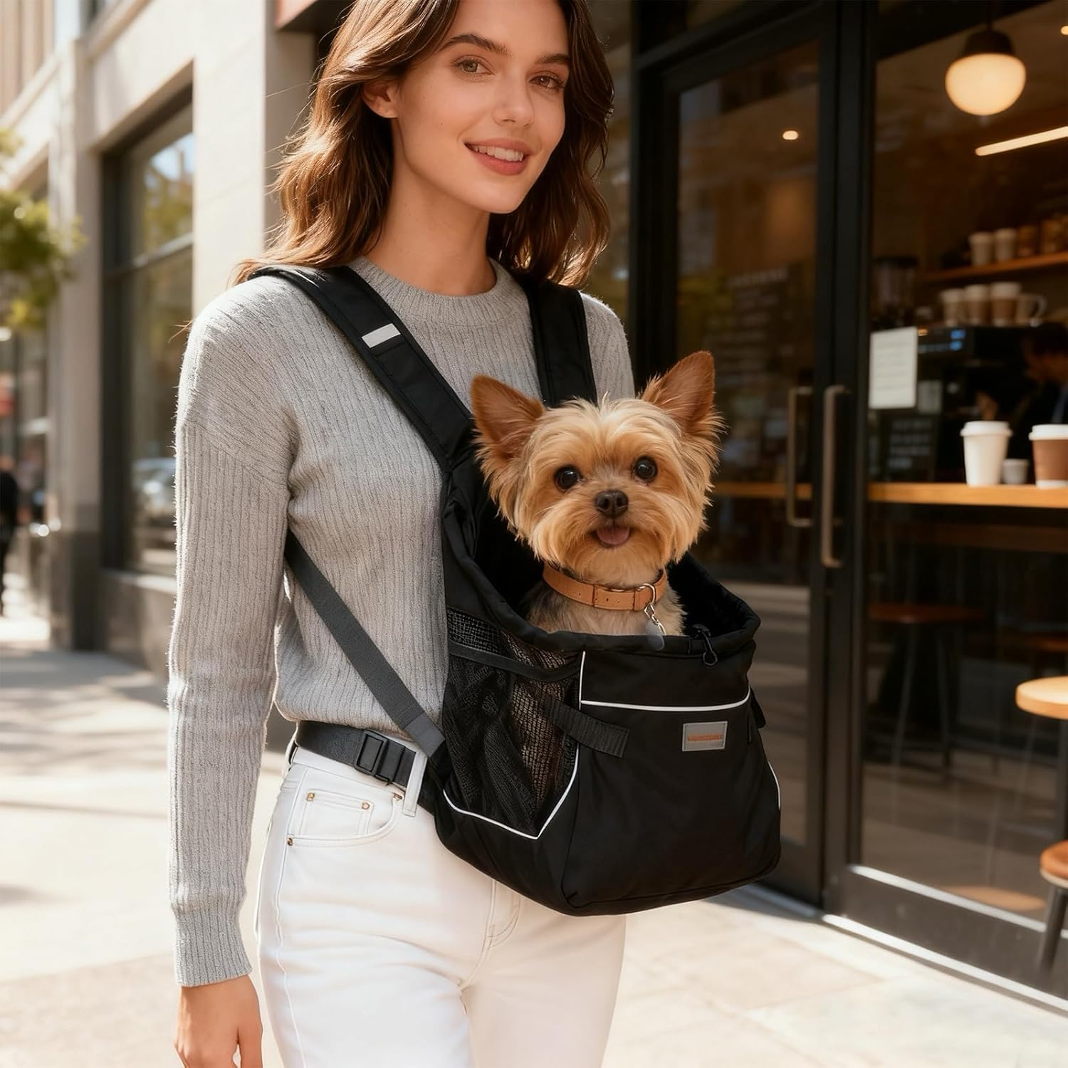 Dog Carrier for Small Dogs (M) &ndash; Front & Back Wear Pet Sling, Soft Hands-Free Travel Bag for 5&ndash;7 Lb like Chihuahua, Yorkie, Pomeranian, Maltese, Mini Poodle Chest Girth &le;15.7&rdquo;,Black image number 5