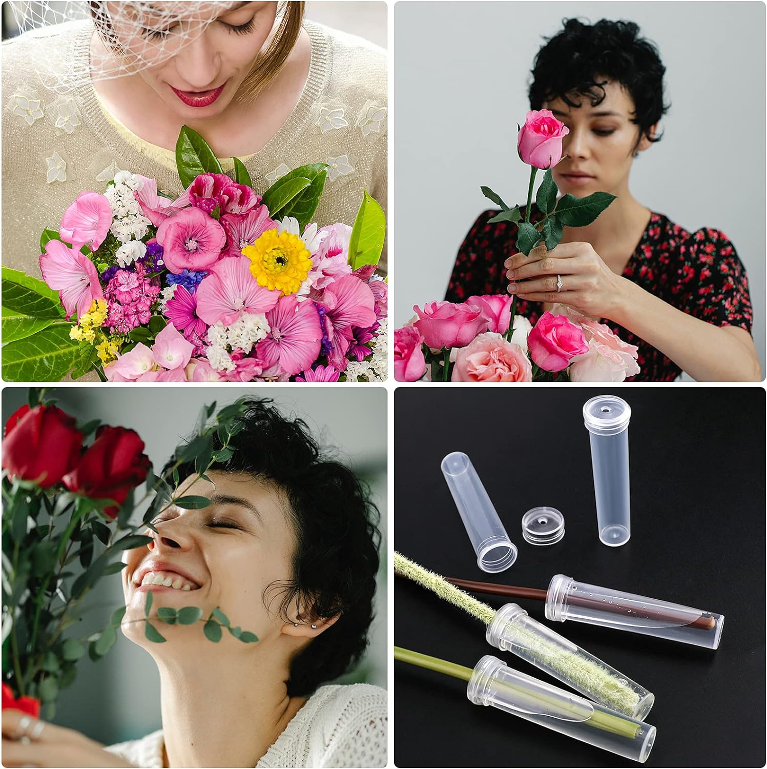 AIEX 48Pcs Floral Water Tubes Reusable Plastic Flower Tubes with Silicone Cap for Flowers Plants 7.2X1.8Cm/2.8X0.7Inch(White Clear) image number 5