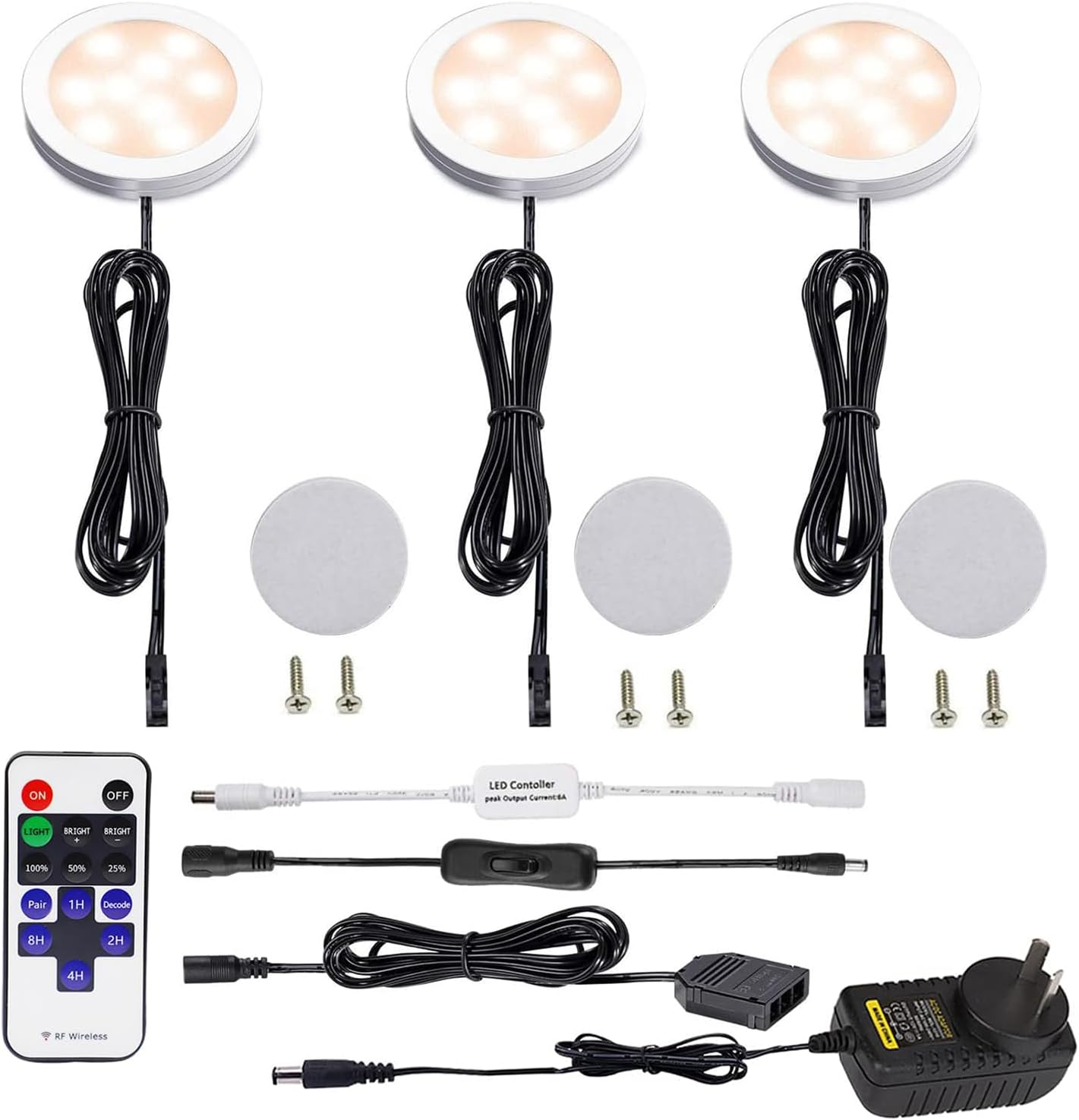 AIBOO 3 Pack round Display 240V LED Puck Lights,6W under Cupboard Counter Shelf Lights(Warm White 2700K)