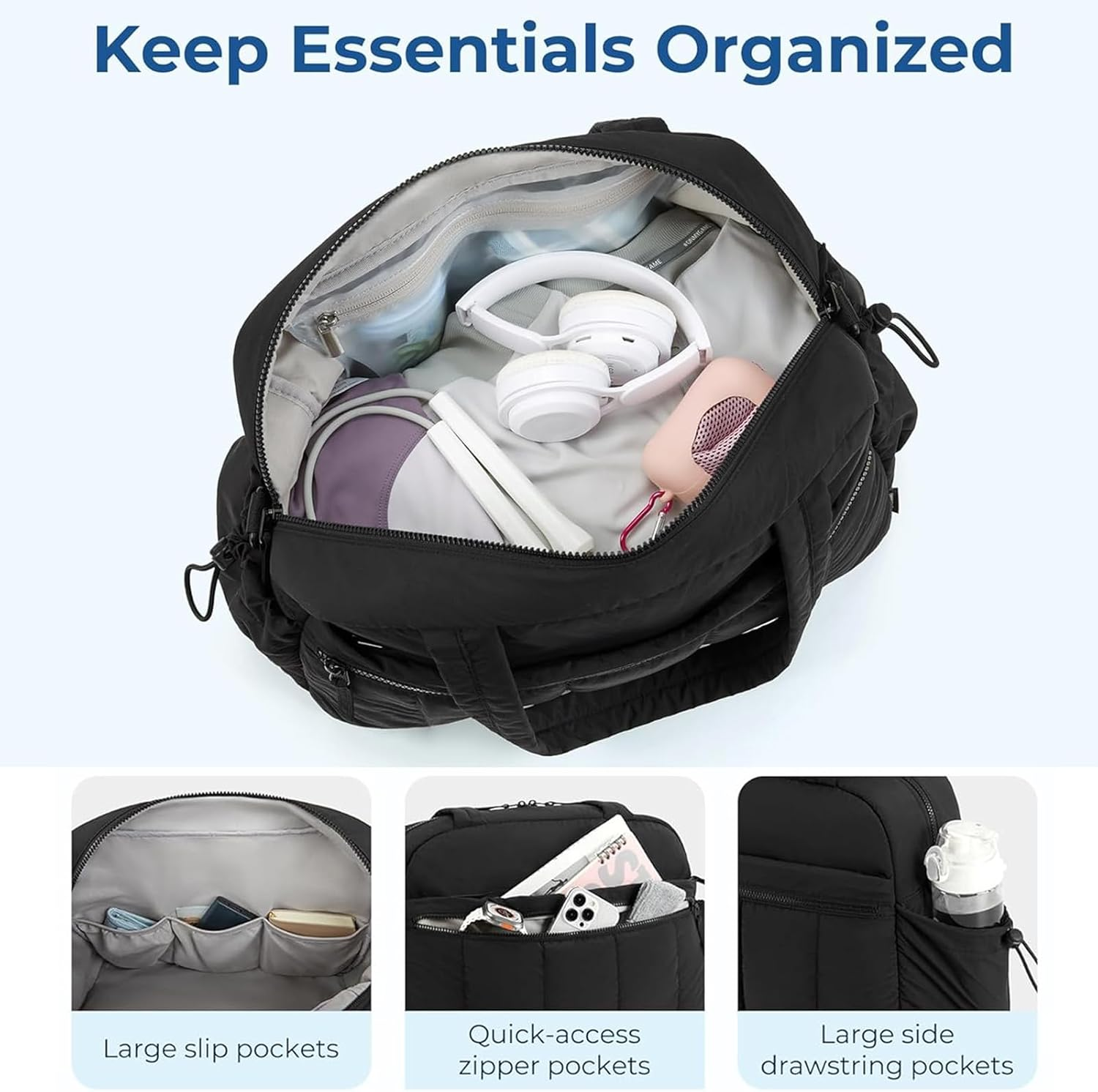 Gym Bag for Women,Puffer Gym Duffel Bag,Lightweight Carry on Weekender Duffel,With Laptop Compartment,Water Resistant image number 1