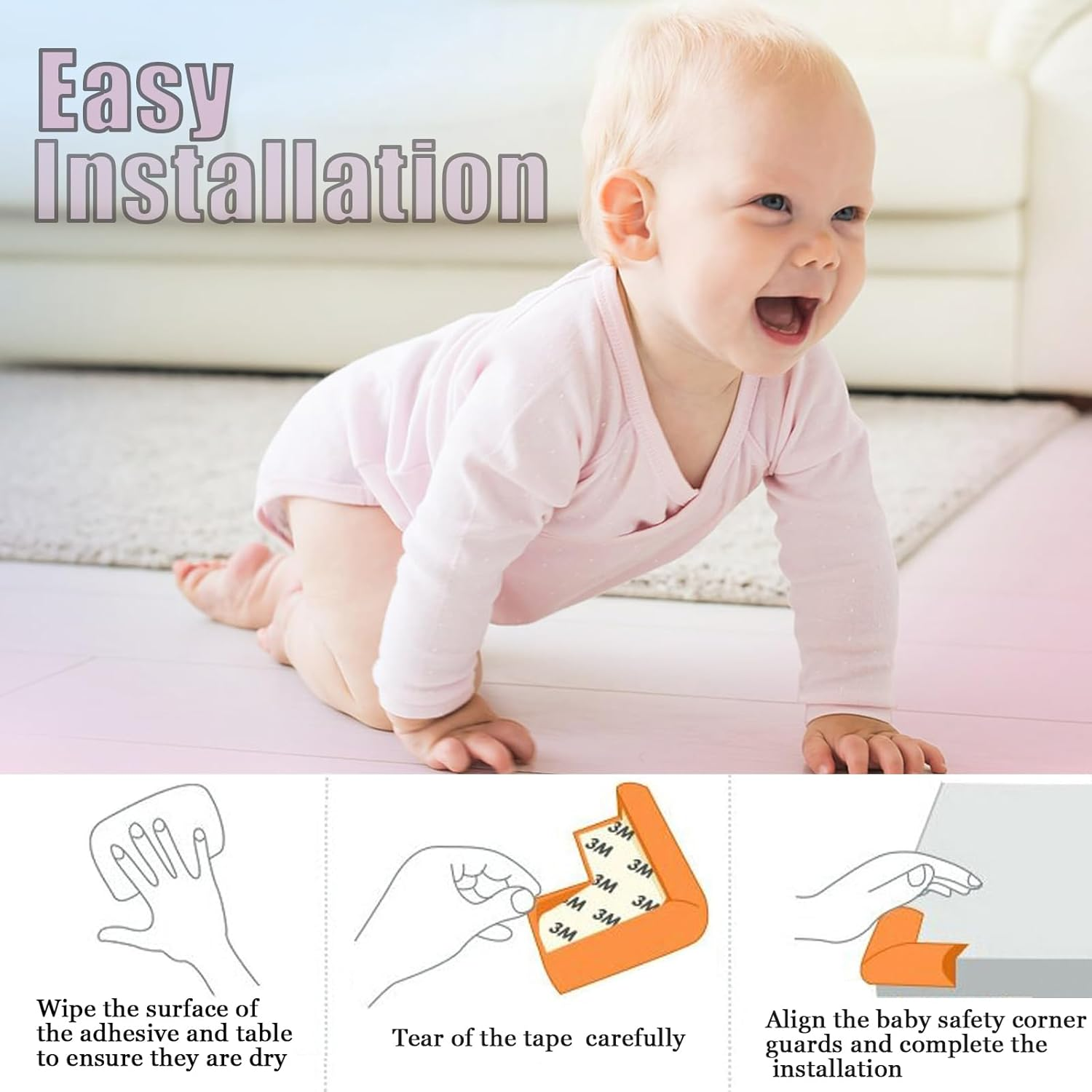 12 Packs Baby Safety Corner Guards for Baby Proofing Furniture Soft Foam Corner Covers Furniture Corner and Edge Safety Bumpers Baby Proofing Safety Corner Protectors for Table, Desk, Sofa (Beige) image number 2