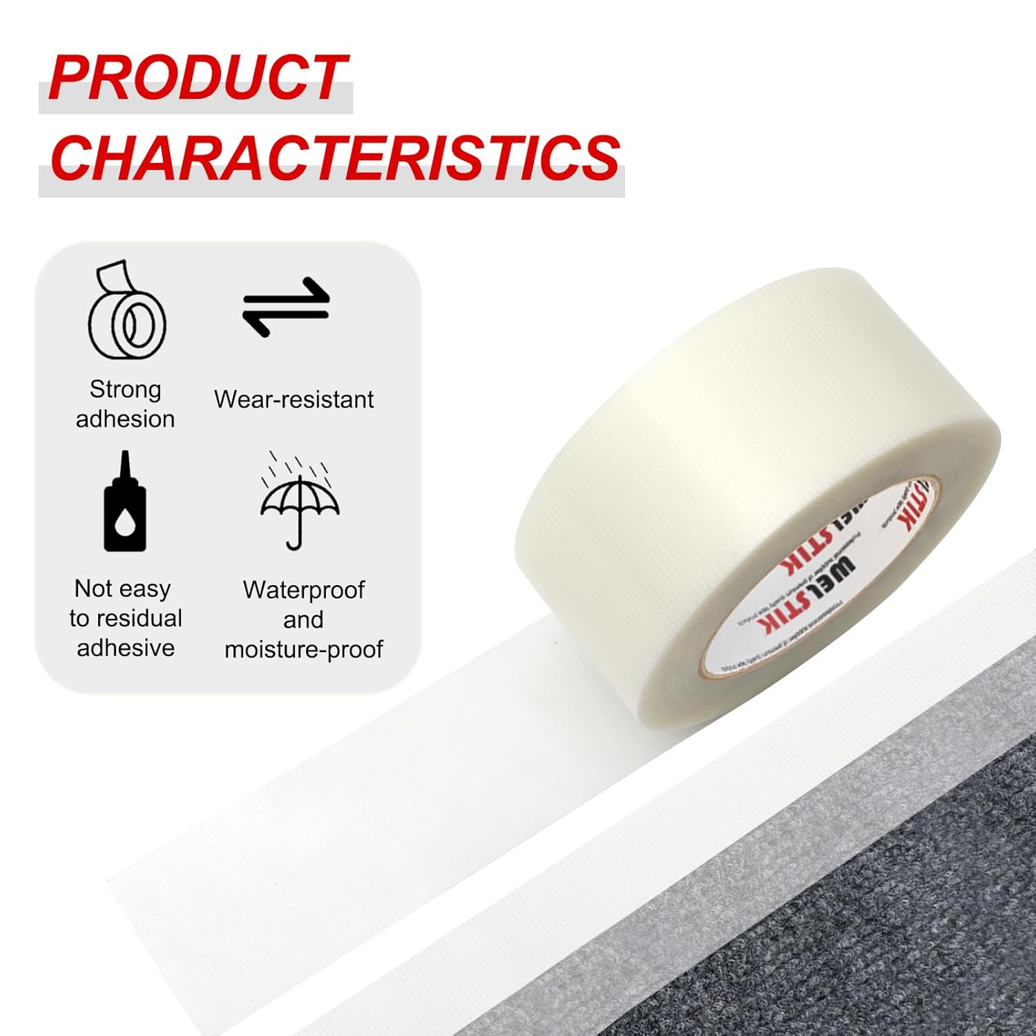 Welstik Tape Professional Grade Duct Tape, Waterproof Cloth Fabric,Colored Heavy Duty Tape for Photographers,Repairs, DIY, Crafts, Indoor Outdoor Use, Waterproof Tape,2 Inch X 45 Yards, Clear image number 2