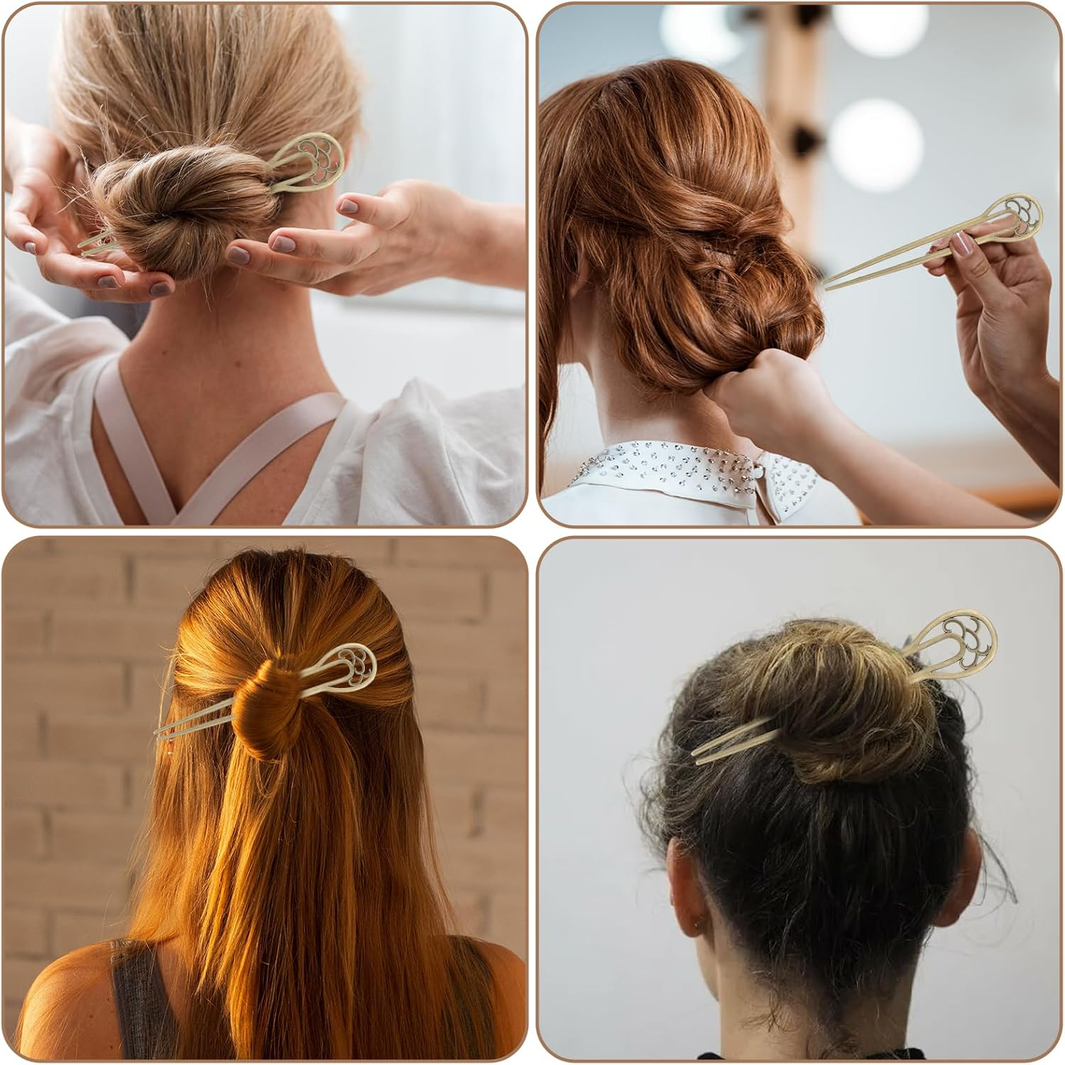 Giantree 4 Pcs Metal U Shaped Hairpin, French Pins Vintage Hair Sticks Hair Fork Pins Hair Accessory for Women and Girls Hairstyles image number 5