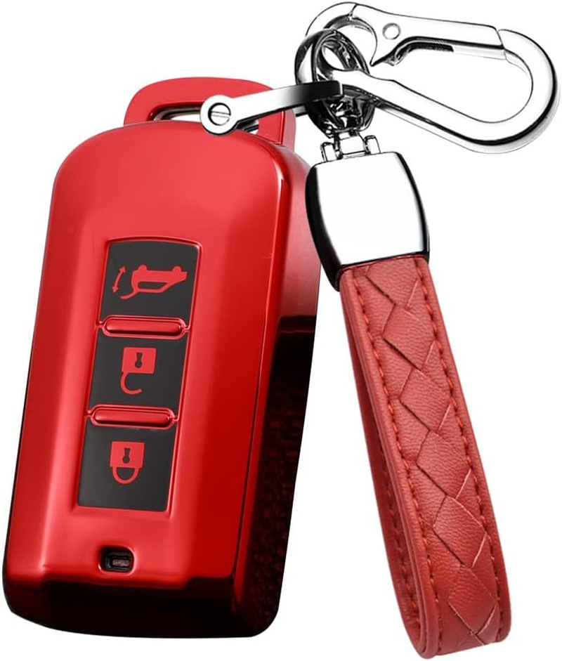 HIBEYO Key Fob Cover for Mitsubishi Outlander Sport Eclipse Cross ASX Mirage Fortis Car Accessoreis with Keychains 2022