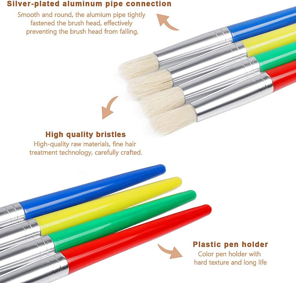 JCF Kids Paint Brushes,4 PCS Painting Brushes Set Flat Tip with Plastic Handle and Hog Bristles Painting Brushes,Multi Color Paint Brushes for Kids Beginners Art Supplies image number 5