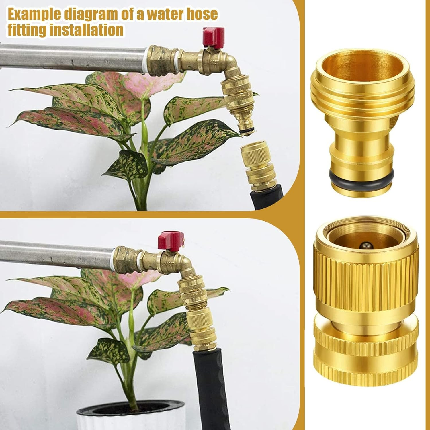 Garden Hose Fitting, 2 Set Thread Easy Connector Fittings, 3/4 Inch GHT Water Hose Connectors for Any Standard Garden Hose, Faucets, Hose Bibs and Watering Devices(Yellow) image number 2