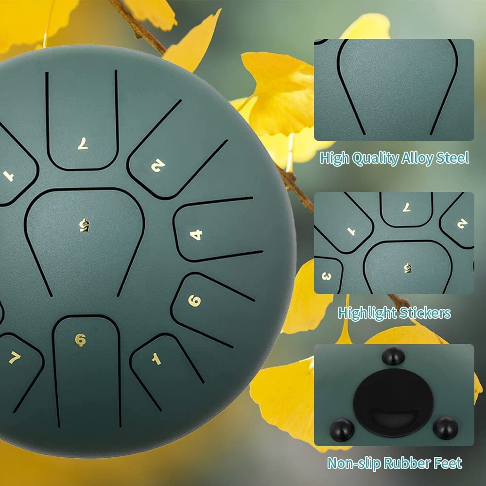 Steel Tongue Drum 10 Inches 11 Notes, Percussion Instrument for Adult Kids, Handpan Drum with Carry Bag, Music Book & Drum Mallets image number 6