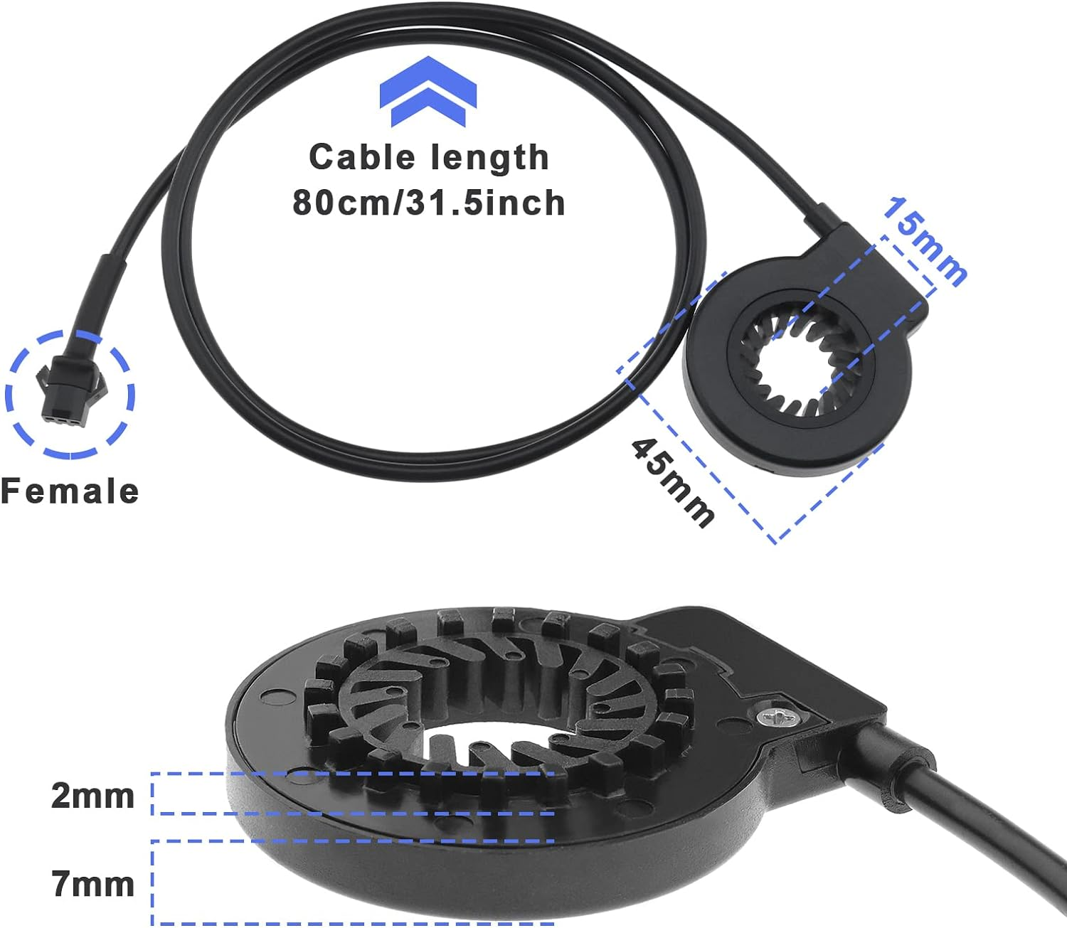 Ecsing Electric Bicycle Pedal KT-V12L 12 Magnets Dual Hall Assist Sensor PAS Pedal System 3Pin SM Plug Cadence Speed E-Bike Sensor Accessories Black ABS image number 3