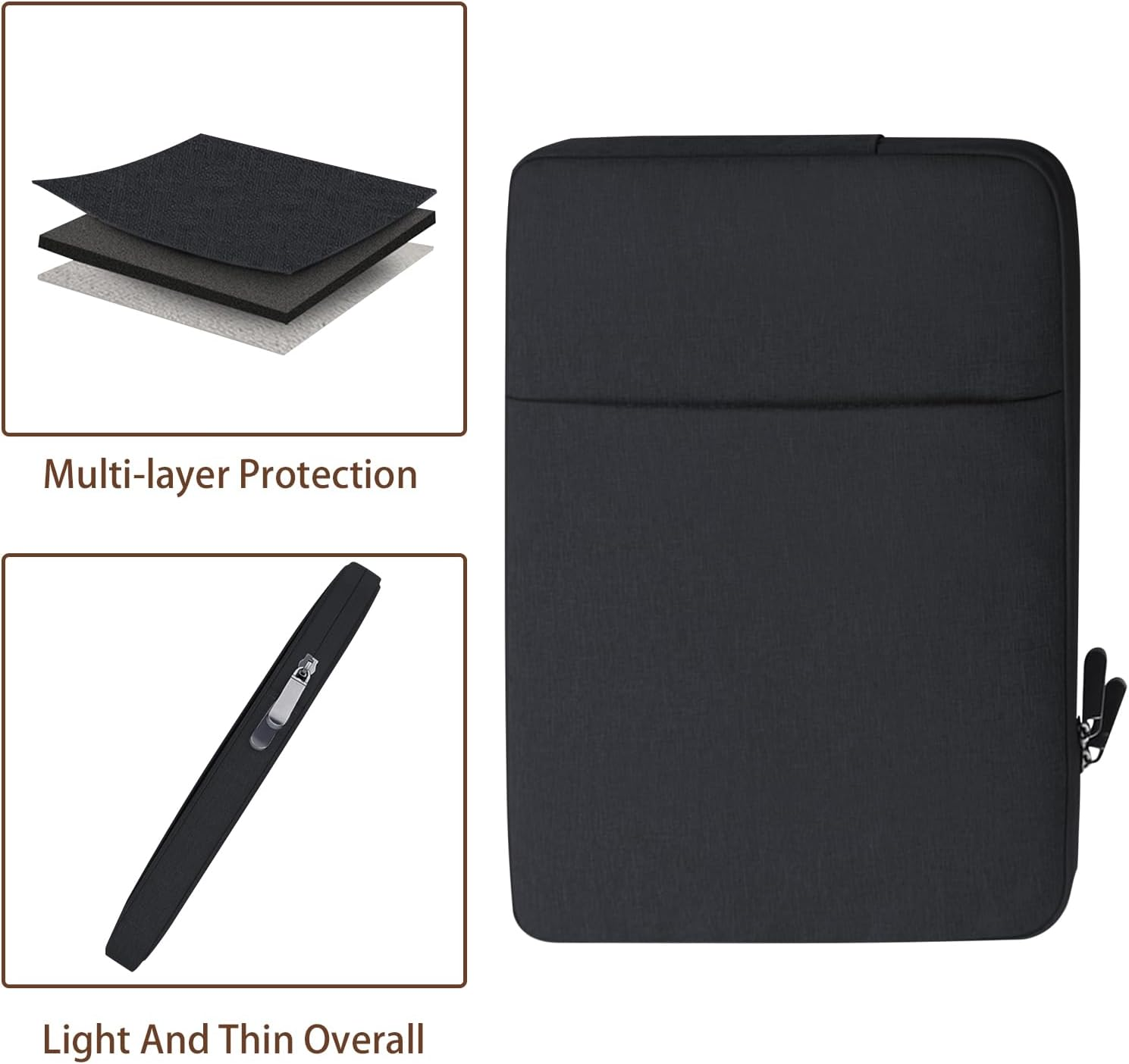 Laptop Sleeve 15.6 Inch, Suitable for 15-15.6 Inch Lenovo HP Dell Macbook Computer Notebook Durable Shockproof and Lightweight with Zippered Pockets Cover Protective Case (Black) image number 5