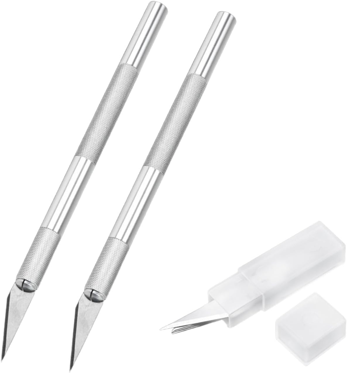 2 Pieces of Precision Carving Craft Knife, Stainless Steel Exacto Knife with Safety Helmet, Additional 20 Blades Precision Knife Set, Professional Sharpness for Art Hobby Scrapbooks and Sculptures image number 2