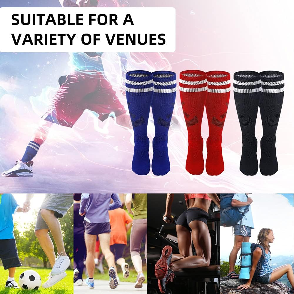 Soccer Socks 3 Pairs anti Slip Soccer Knee Socks Team Sport Knee High Socks for Adult Youth Basketball/Hockey Sports Grip Socks image number 1