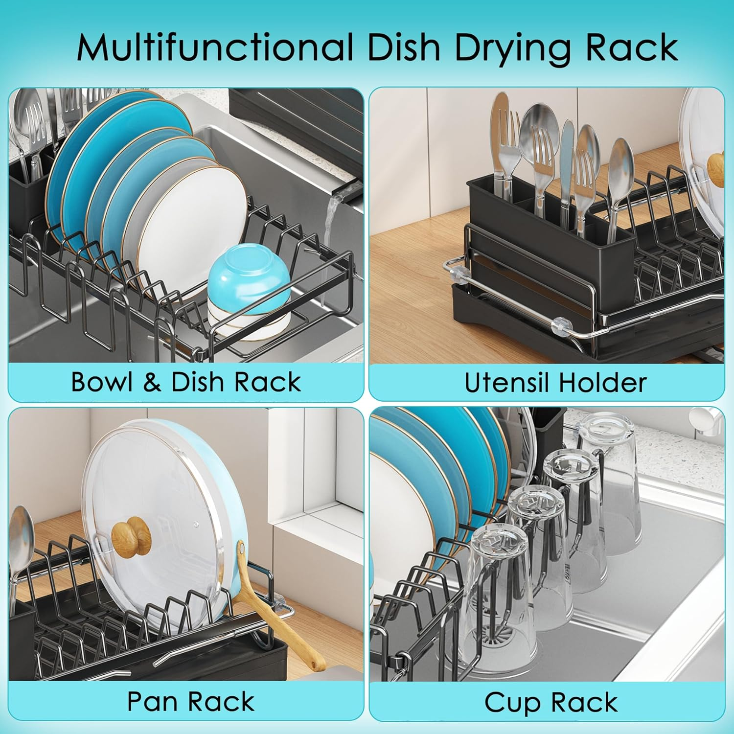 ANTOPY Dish Drying Rack in Sink, Expandable Rustproof Dish Rack for Kitchen Counter, over the Sink Dish Drainer with Utensil Holder, Cup Rack, Drainboard, Space Saving Dish Dryer Rack for inside Sink image number 6