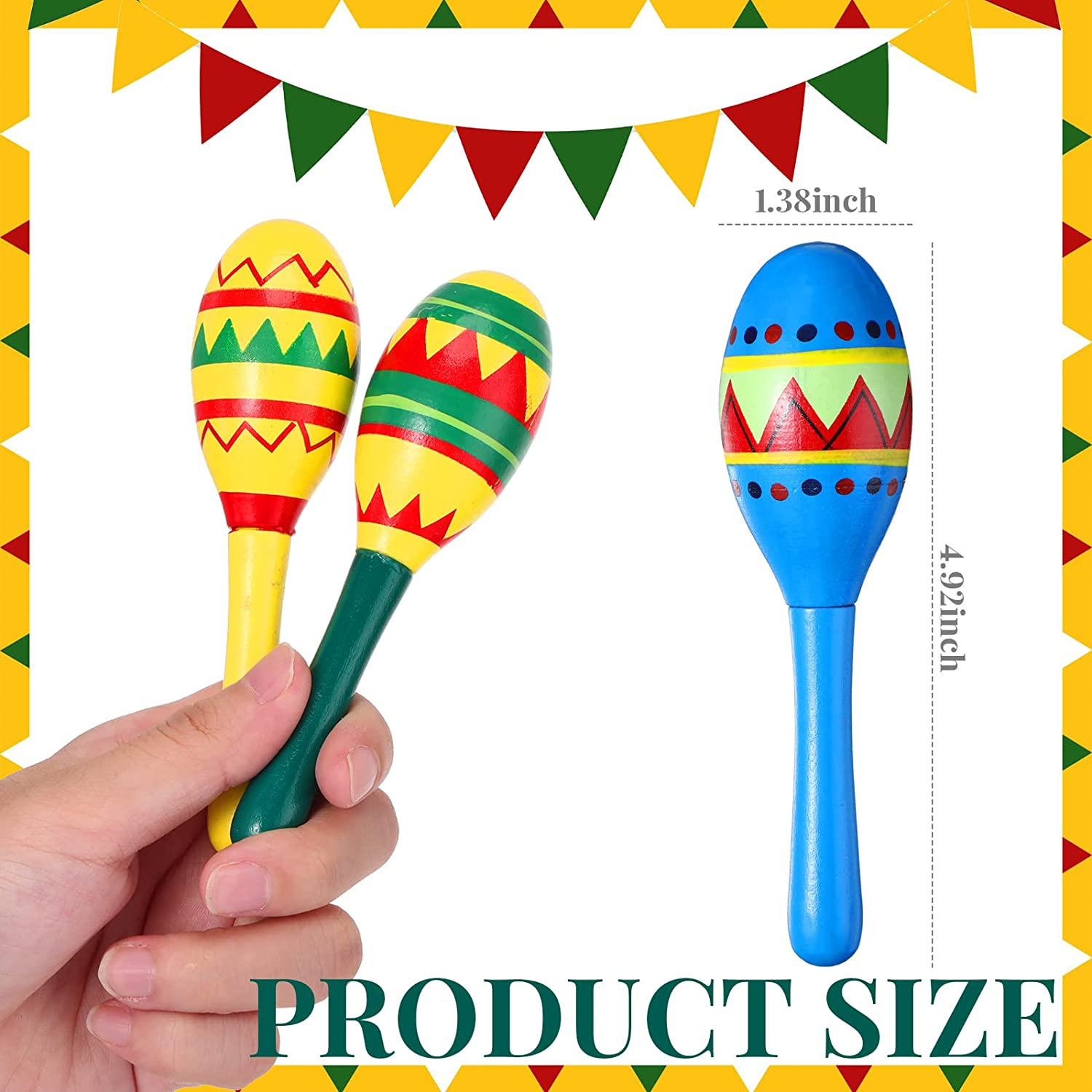 Civaner Mini Fiesta Wooden Maracas 6 Designs Noisemaker Party Decorations Mexican Cinco De Mayo Favors for Theme Carnival Props (24 Pcs) image number 5