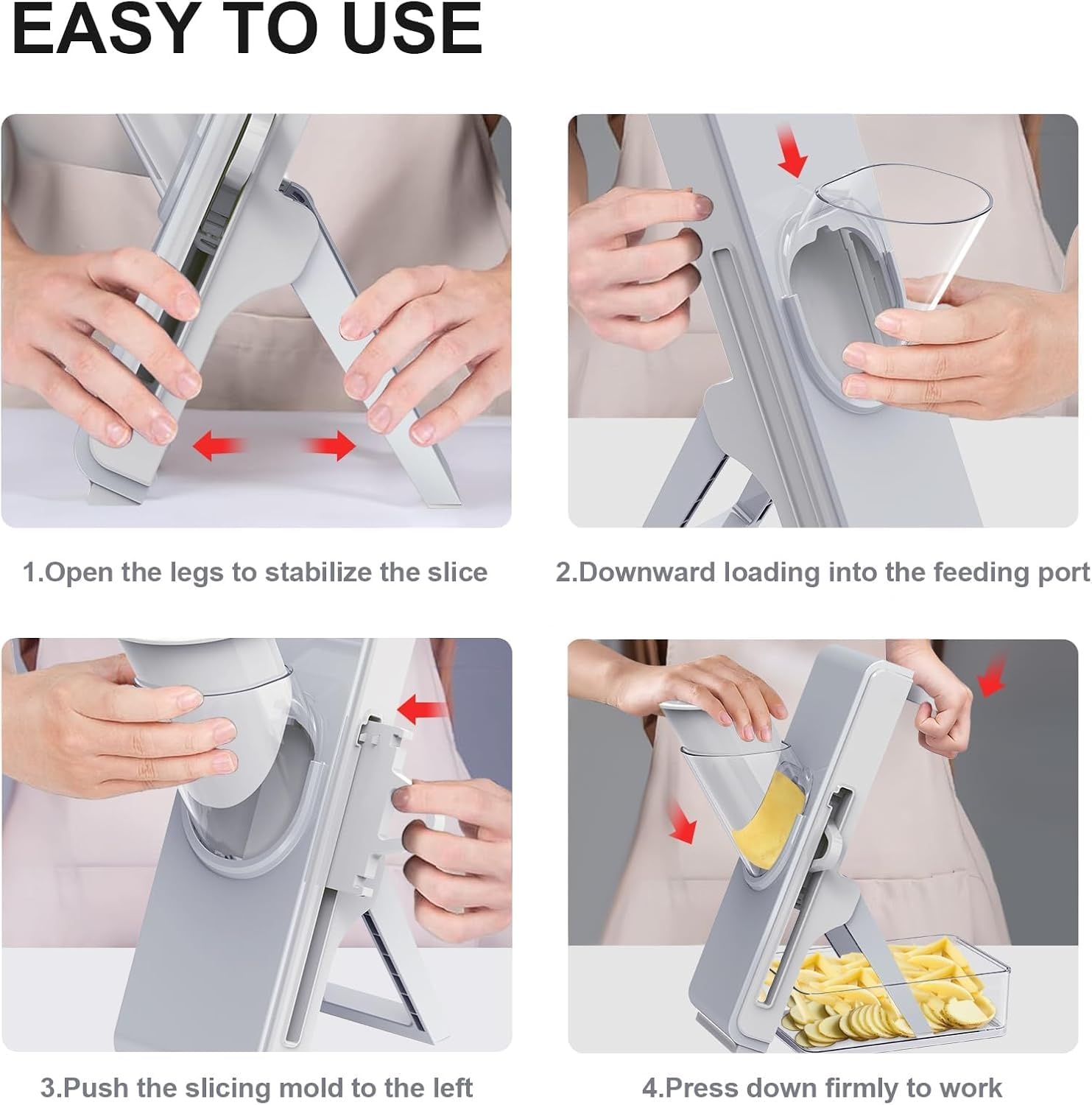 Upgrade Safe Mandoline Slicer for Kitchen - Multifunctional Vegetable Salad Chopper, Potato Cucumber Slicer, French Fry Cutter, Professional 3 in 1 Veggie Food Chopper with Container (Light Grey) image number 2