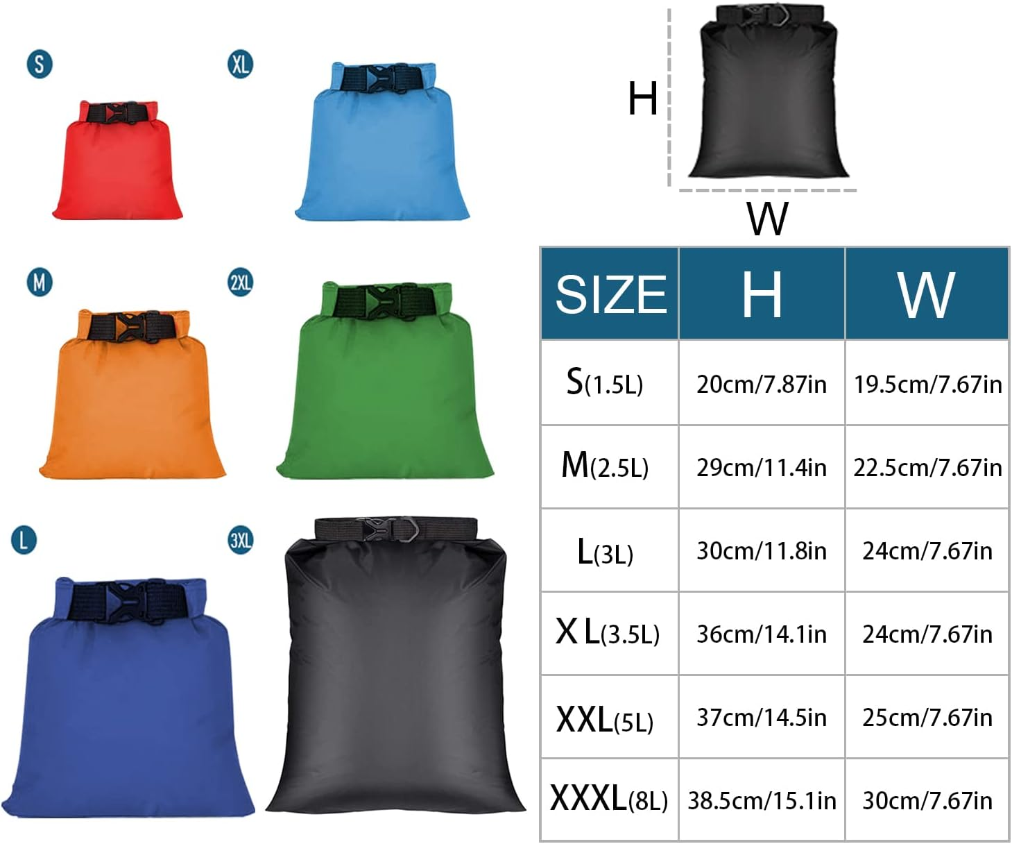 6 PCS Dry Bags Waterproof Dry Bag Set Dry Sack Small Dry Bags Rucksack Liner Black and Multi-Color Canoe Bags Water Resistance for Camping Hiking Backpacking Kayaking Home Storage, Multi-Color, image number 4
