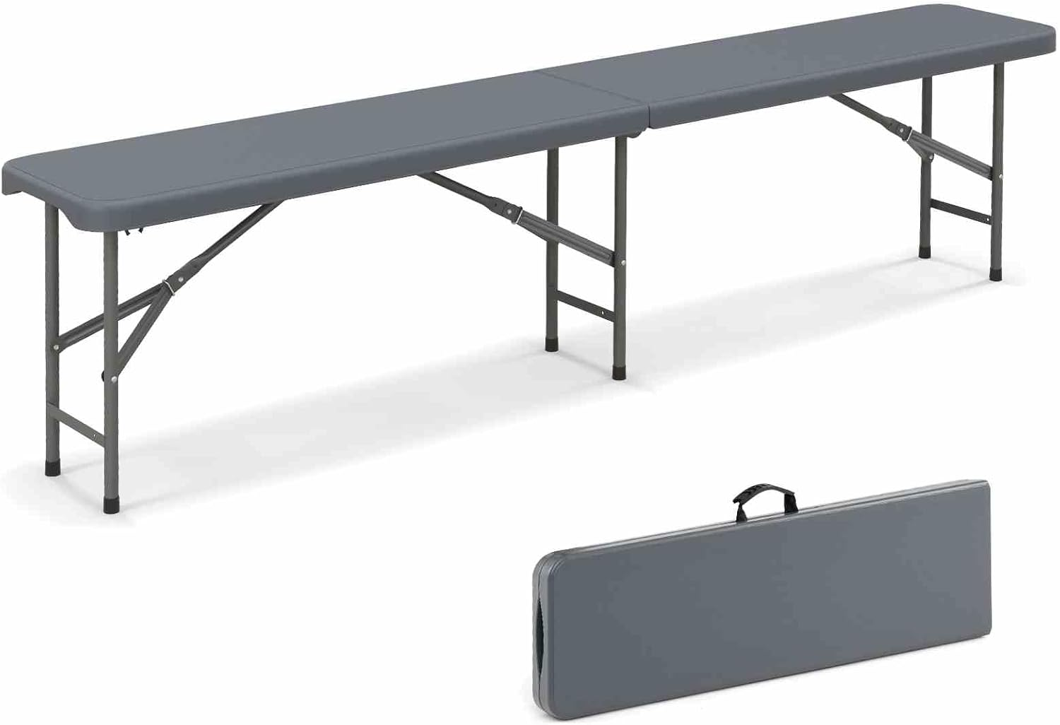 Costway 180Cm Outdoor Plastic Folding Bench, Portable Fold-In-Half Seat W/ 600Kg Capacity, HDPE Thickened Long Seat W/Handle & Lock, for Outdoor Camping Picnic Party Soccer Events (Gray) image number 4